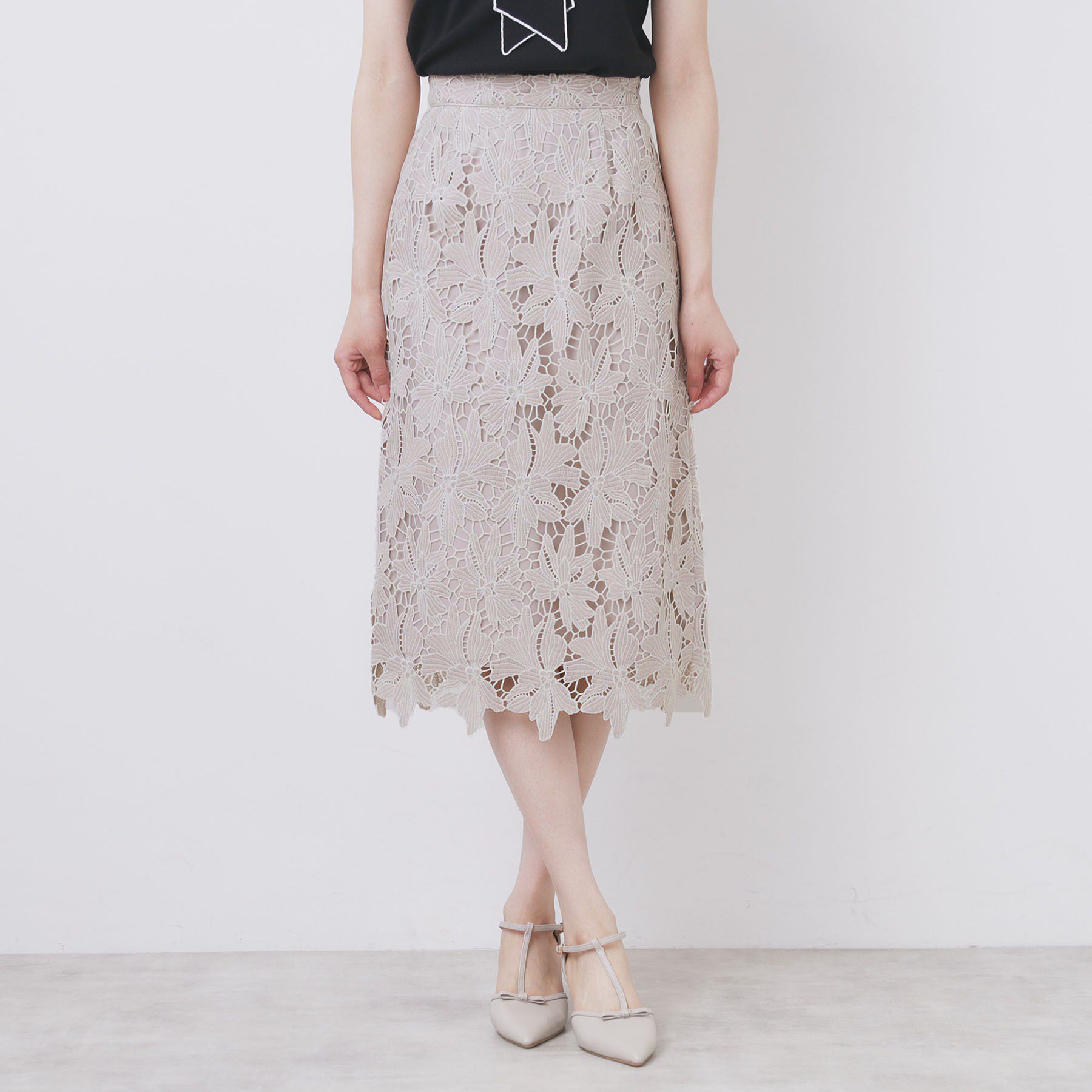 index「《S-3Lサイズ》バイカラーレースタイトスカート【洗濯機洗い可】」|スカート|