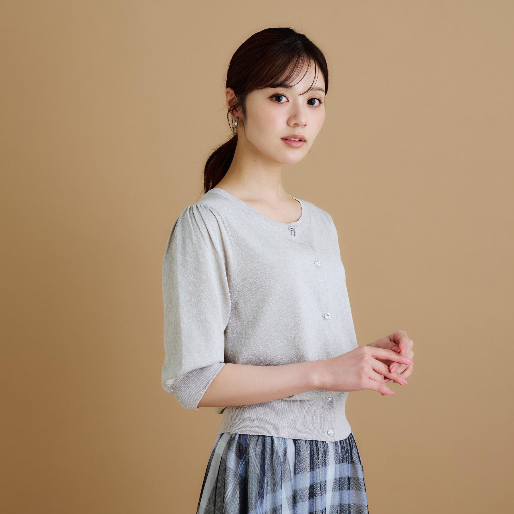 index「クルーネック半袖カーディガン【洗濯機洗い可/抗ピル/UVケア】」|カーディガン|