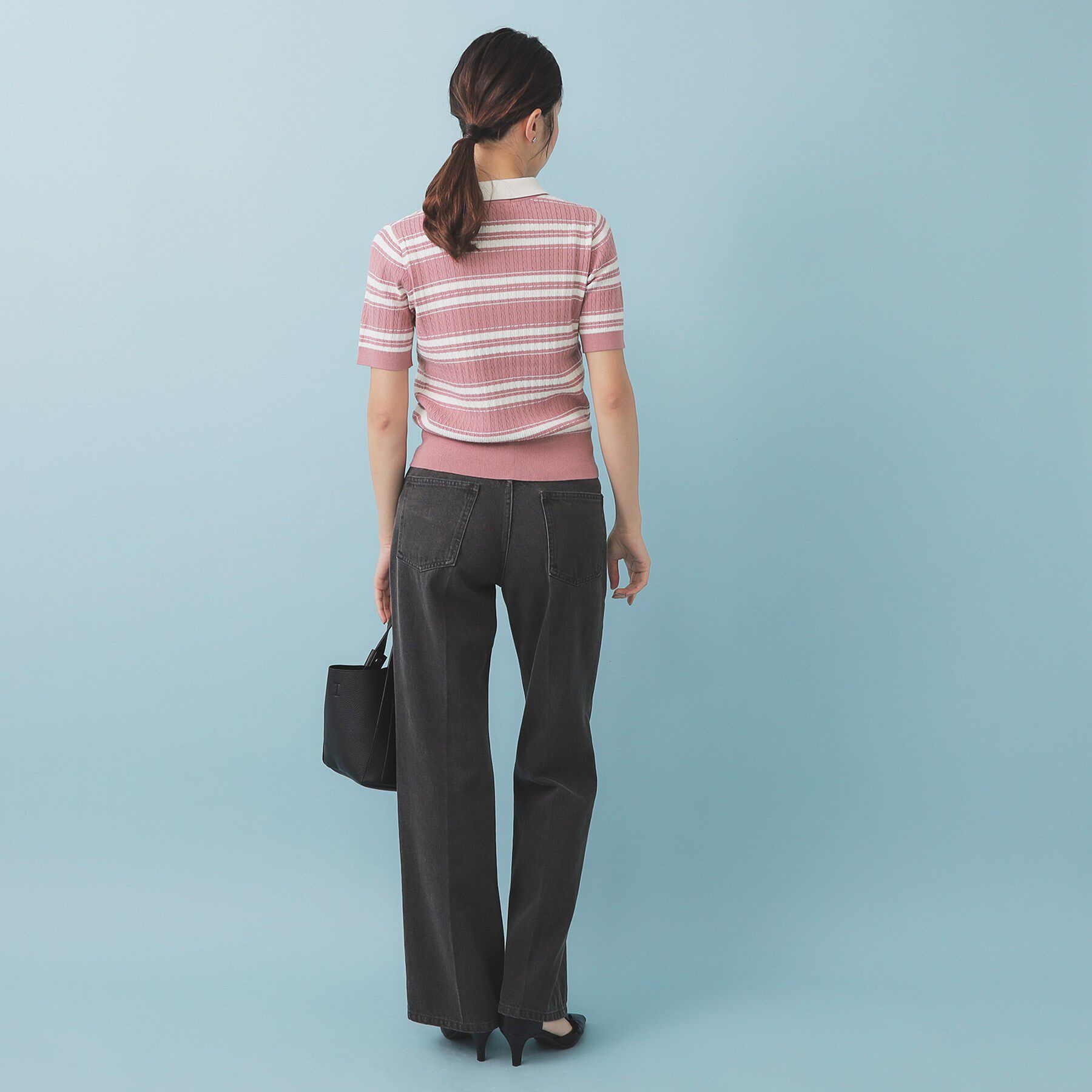 index「ランダムボーダーケーブルポロニット【洗濯機洗い可/抗ピル】」|ニット・セーター|