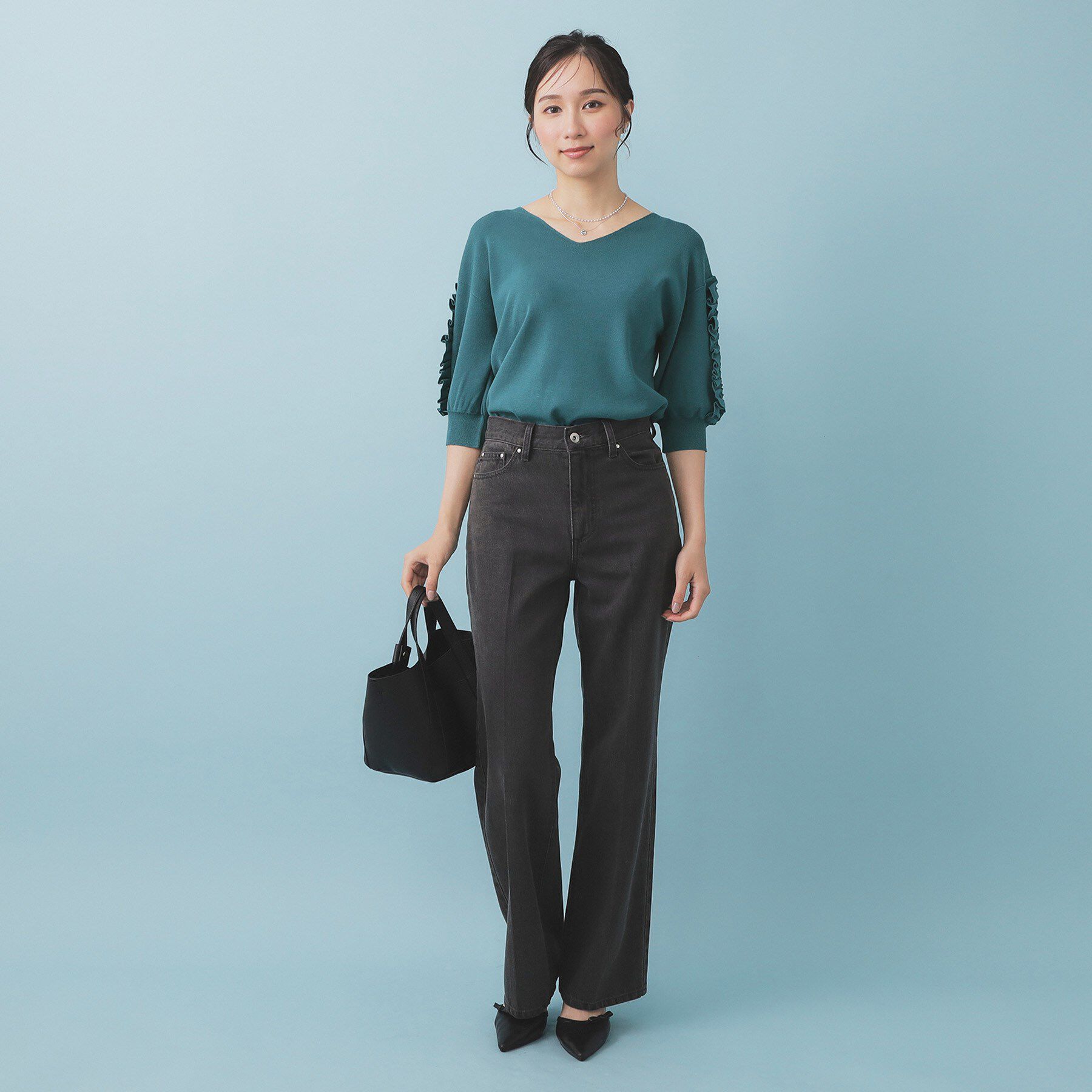 index「ラップフリルVネックニット【洗濯機洗い可/接触冷感/UVケア】」|ニット・セーター|