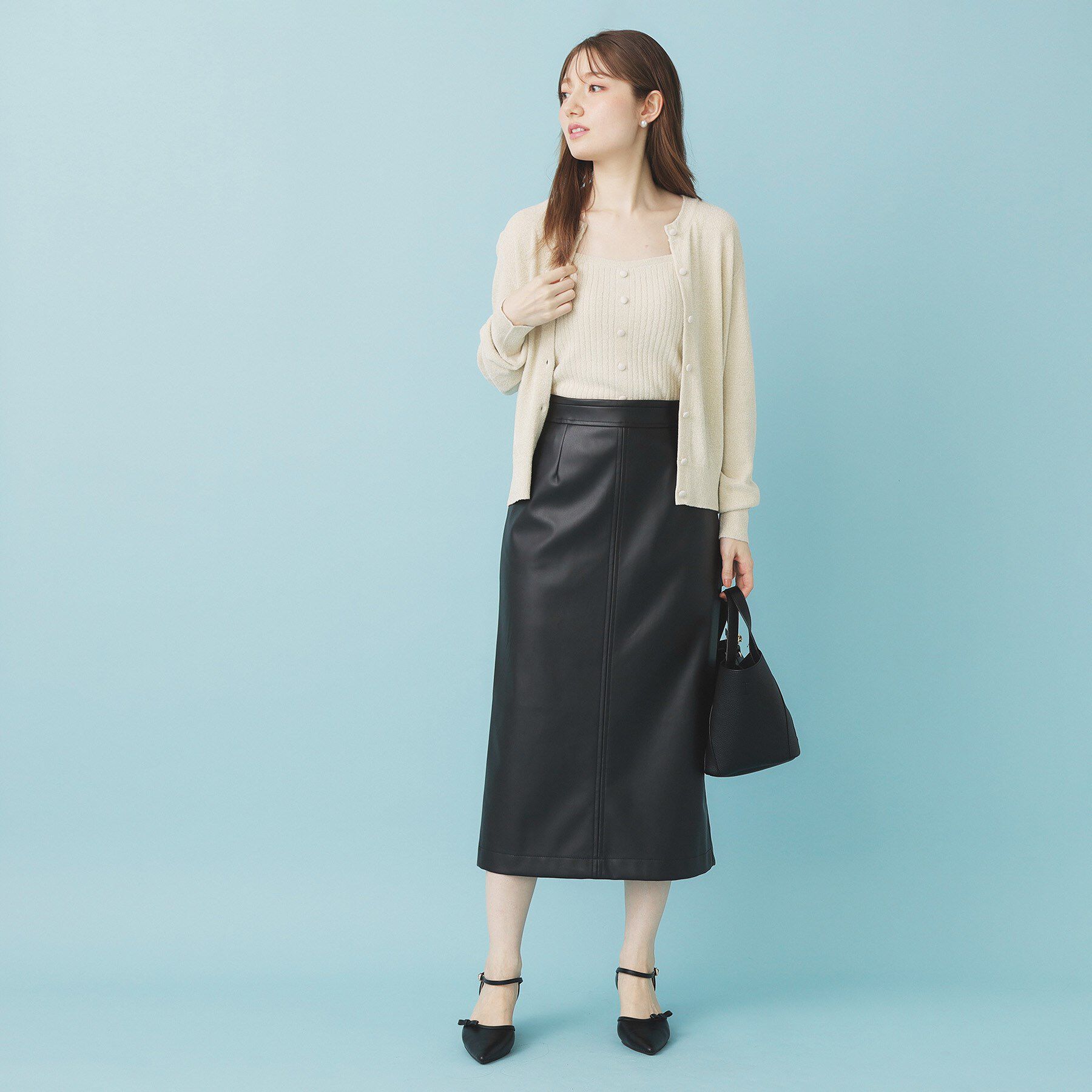 index「ミニモールラメコンパクトクルーカーディガン/アンサンブル対応【洗濯機OK】」|カーディガン|