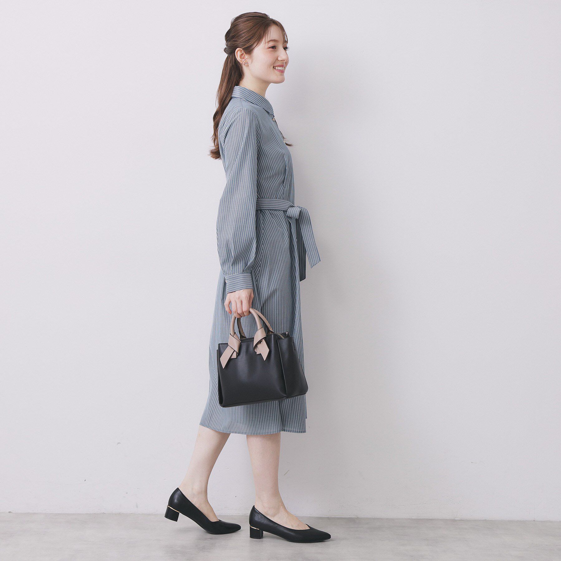 index「ラメストライプシャツワンピース【洗濯機OK/イージーアイロン】」|ワンピース|