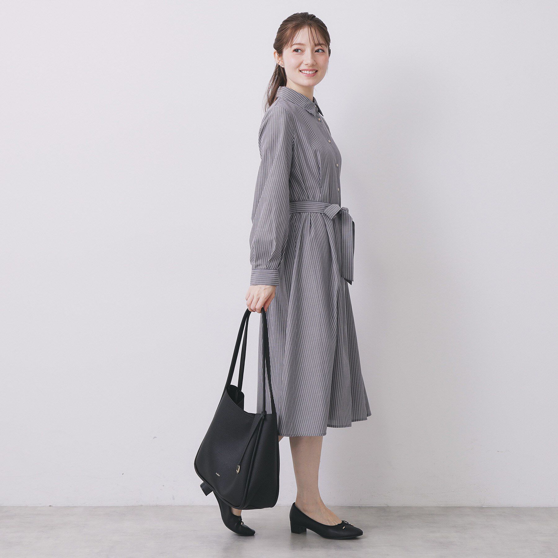 index「ラメストライプシャツワンピース【洗濯機OK/イージーアイロン】」|ワンピース|