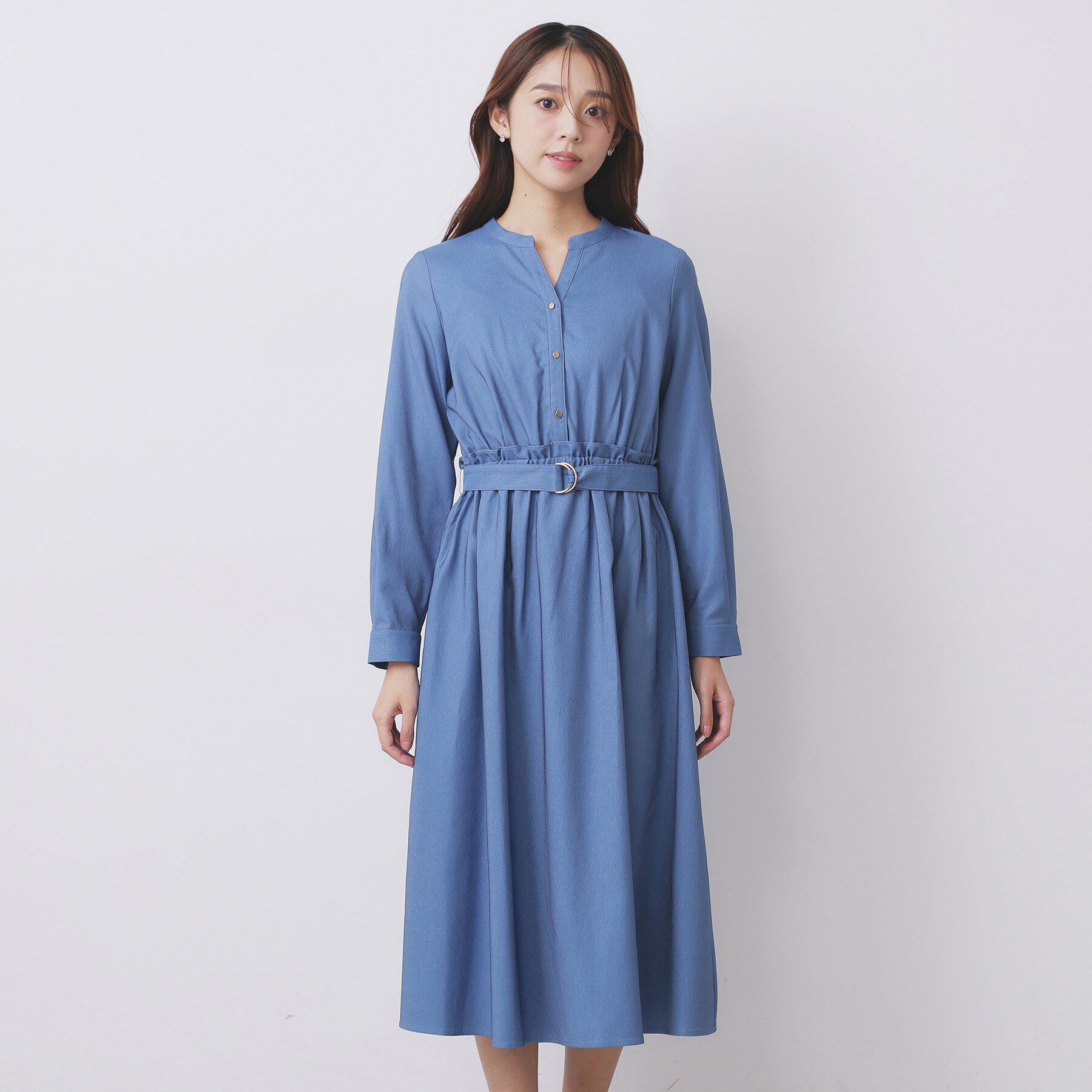 index「シャンブレーツイルドッキングフレアワンピース【洗濯機OK/イージーアイロン】」|ワンピース|