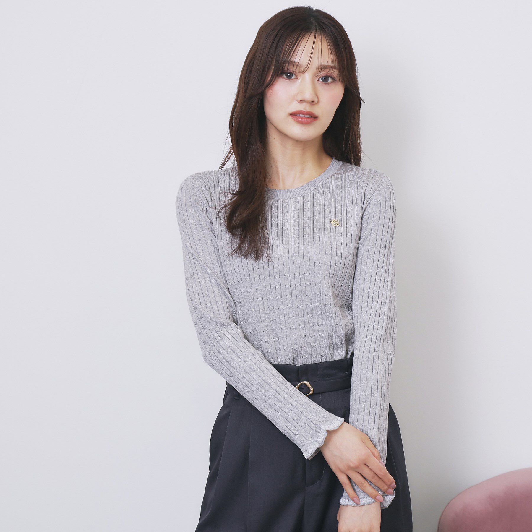 index「ゴールドプレート付きケーブルニット【洗濯機OK】」|ニット・セーター|