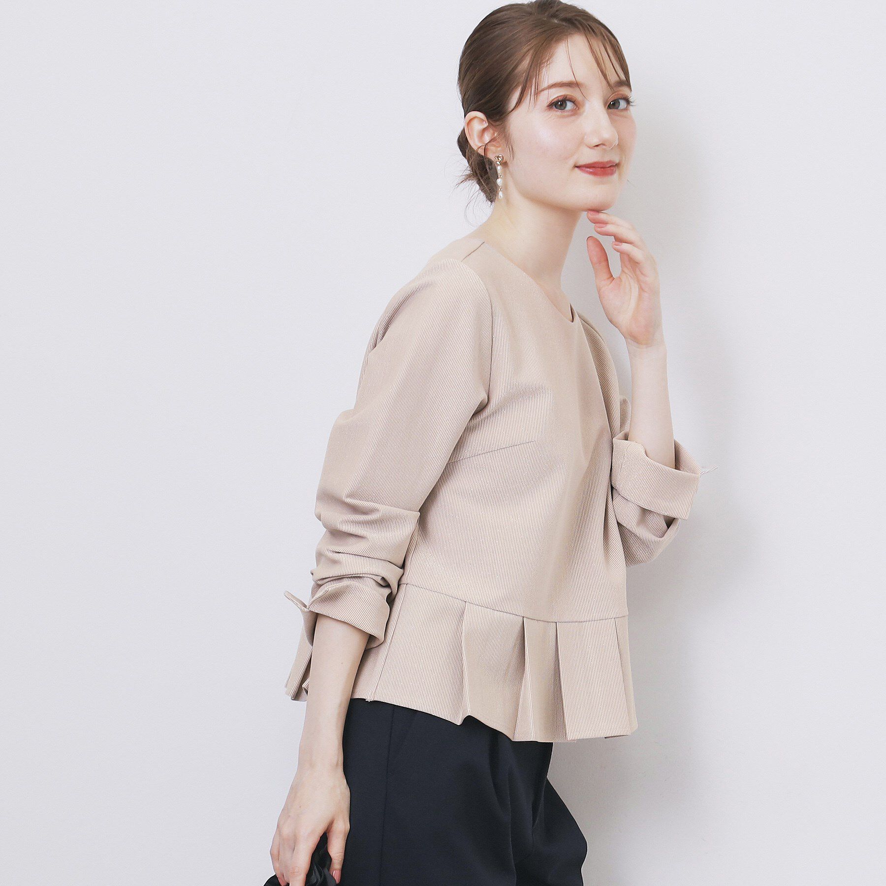 index「ストレッチペプラムラメトップス【洗濯機OK/防シワ/抗ピル】《S～3L》」|Tシャツ・カットソー|