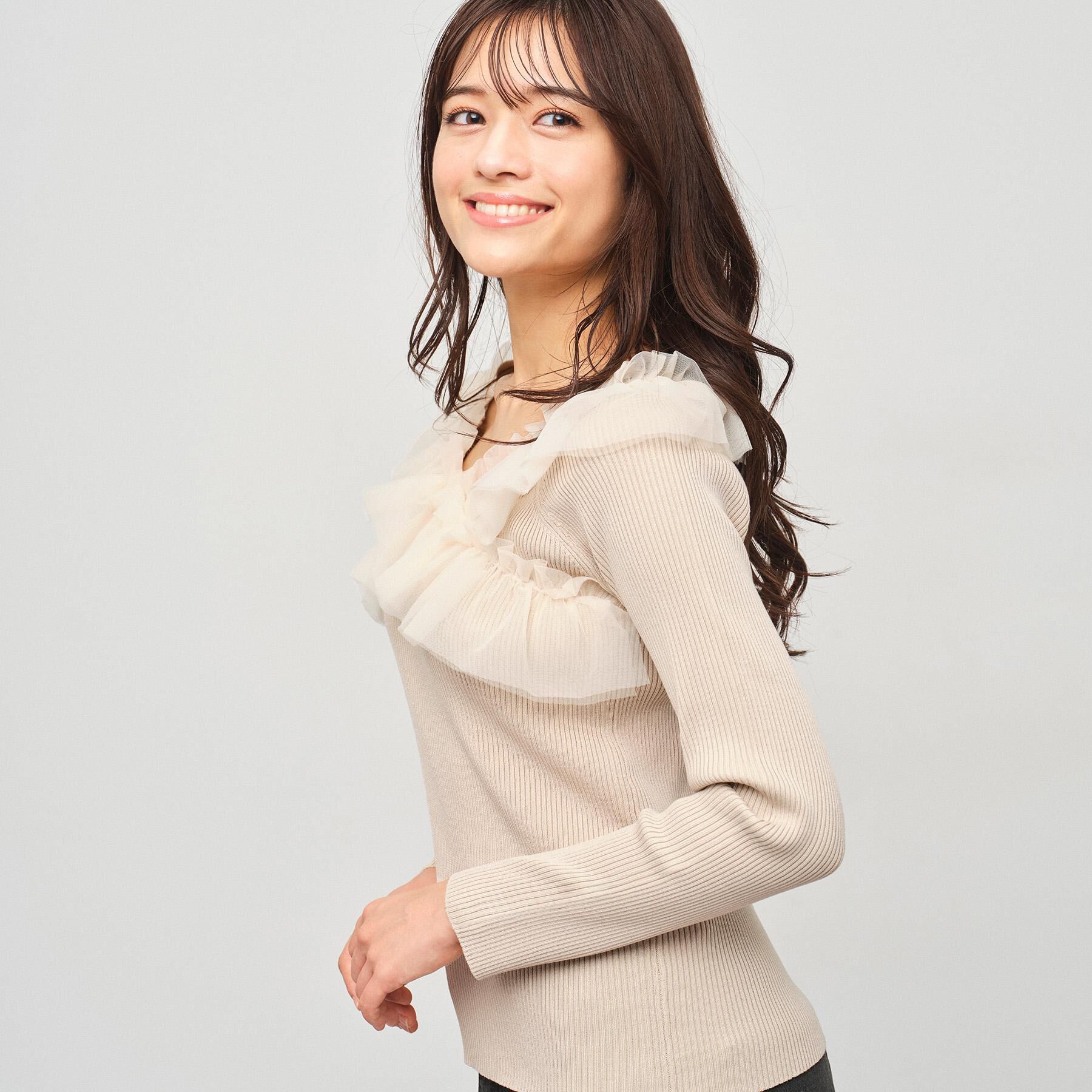 index「クロスチュールフリルリブニット【洗濯機OK/抗ピル】」|ニット・セーター|