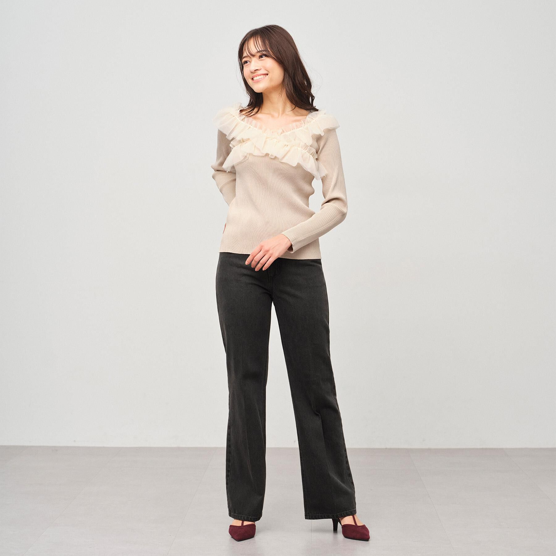 index「クロスチュールフリルリブニット【洗濯機OK/抗ピル】」|ニット・セーター|