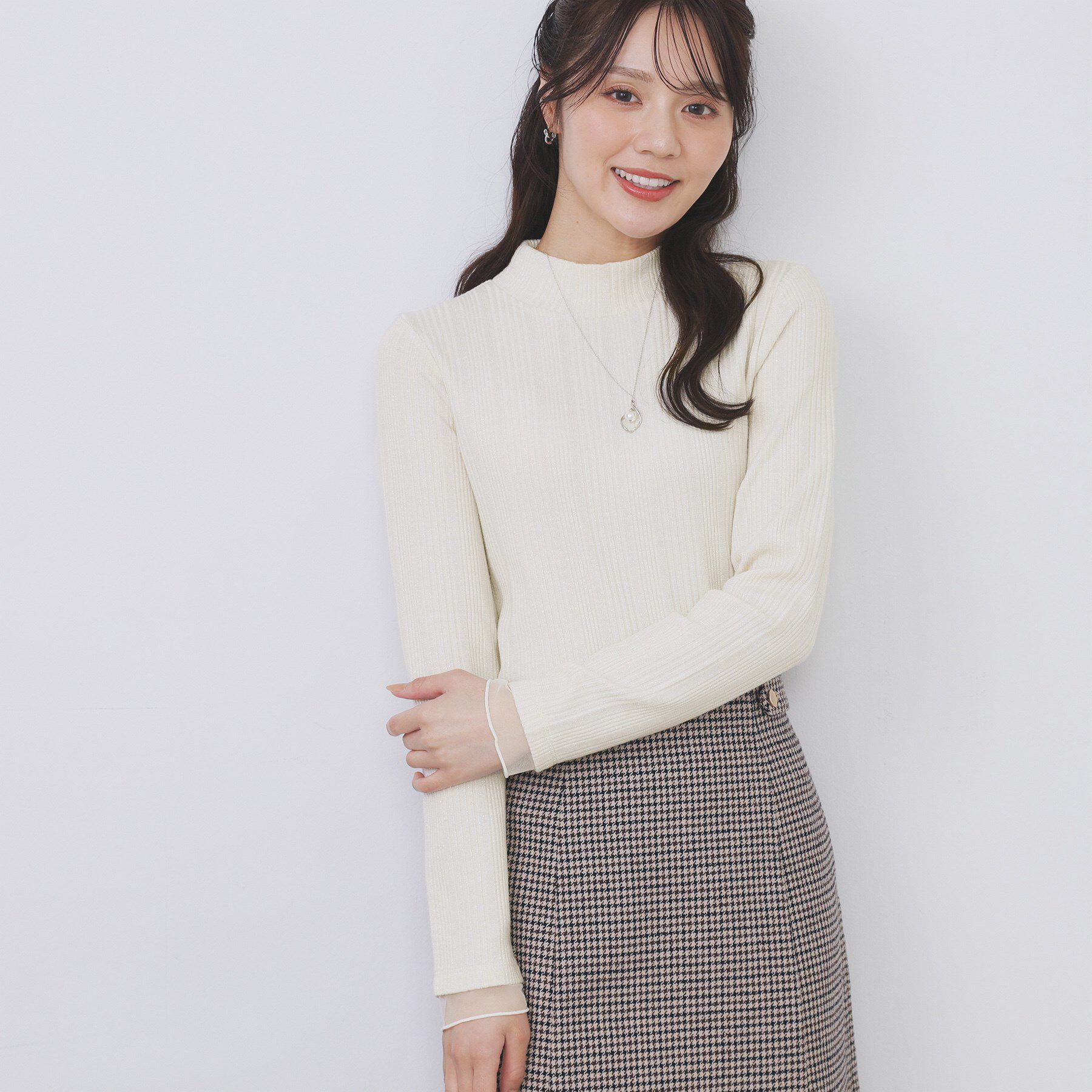 index「ランダムリブハイネックトップス【洗濯機OK/吸湿発熱】」|Tシャツ・カットソー|オフホワイト(003