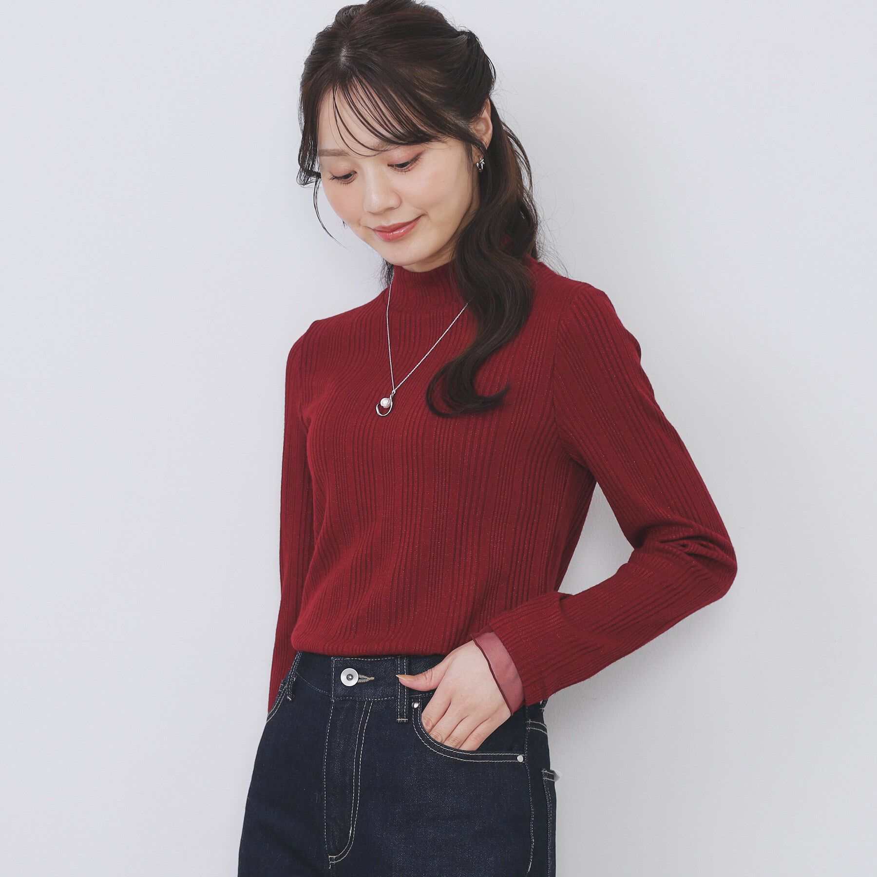 index「ランダムリブハイネックトップス【洗濯機OK/吸湿発熱】」|Tシャツ・カットソー|