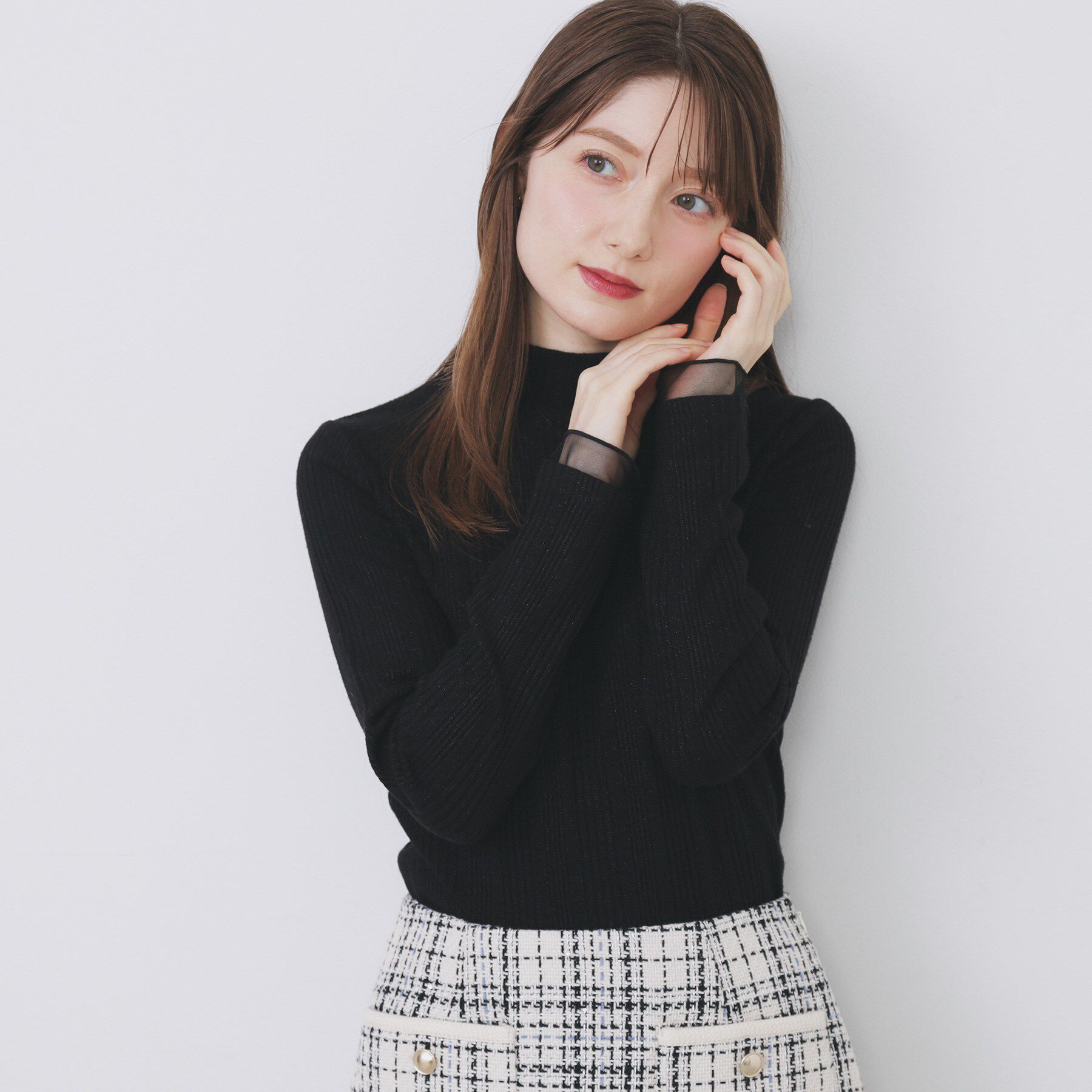 index「ランダムリブハイネックトップス【洗濯機OK/吸湿発熱】」|Tシャツ・カットソー|ブラック(019)