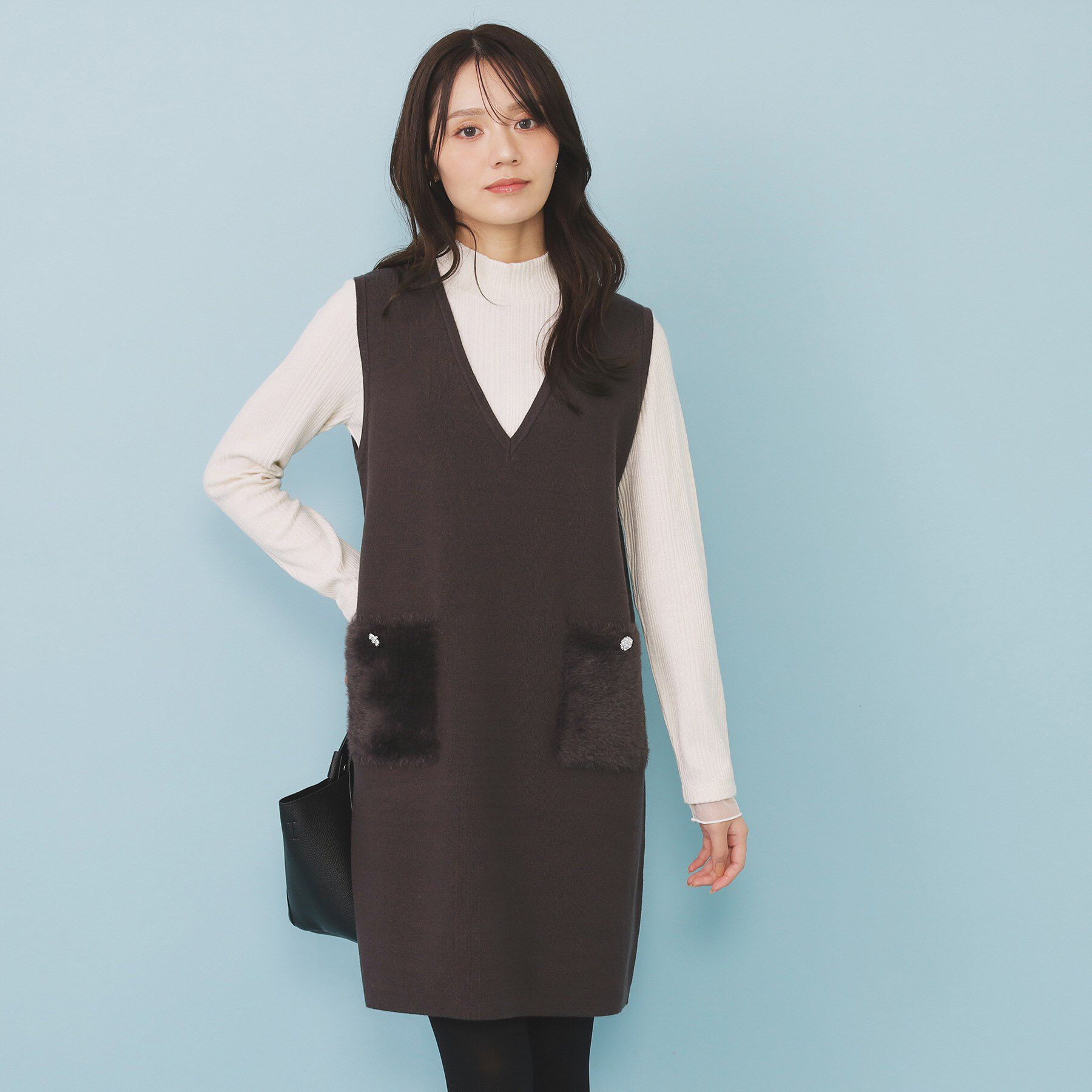 index「ファーポケットニットジャンスカ【洗濯機OK】」|ワンピース|ブラウン(044)