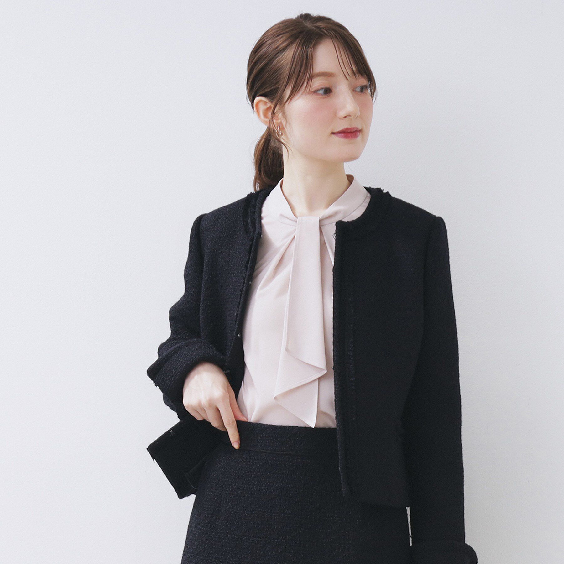 index「≪通勤・セレモニー/セットアップ対応≫ノーカラーツイードジャケット【洗濯機OK】」|ノーカラージャケット|