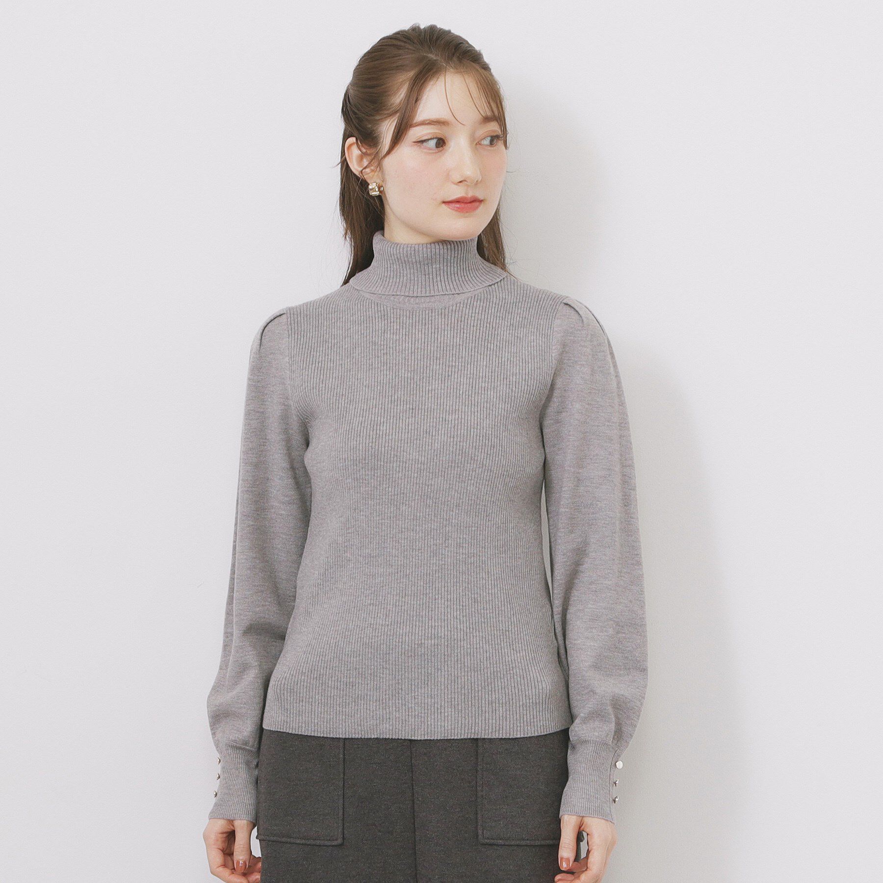 index「タートルネックタックパフスリーブニット【洗濯機OK】」|ニット・セーター|