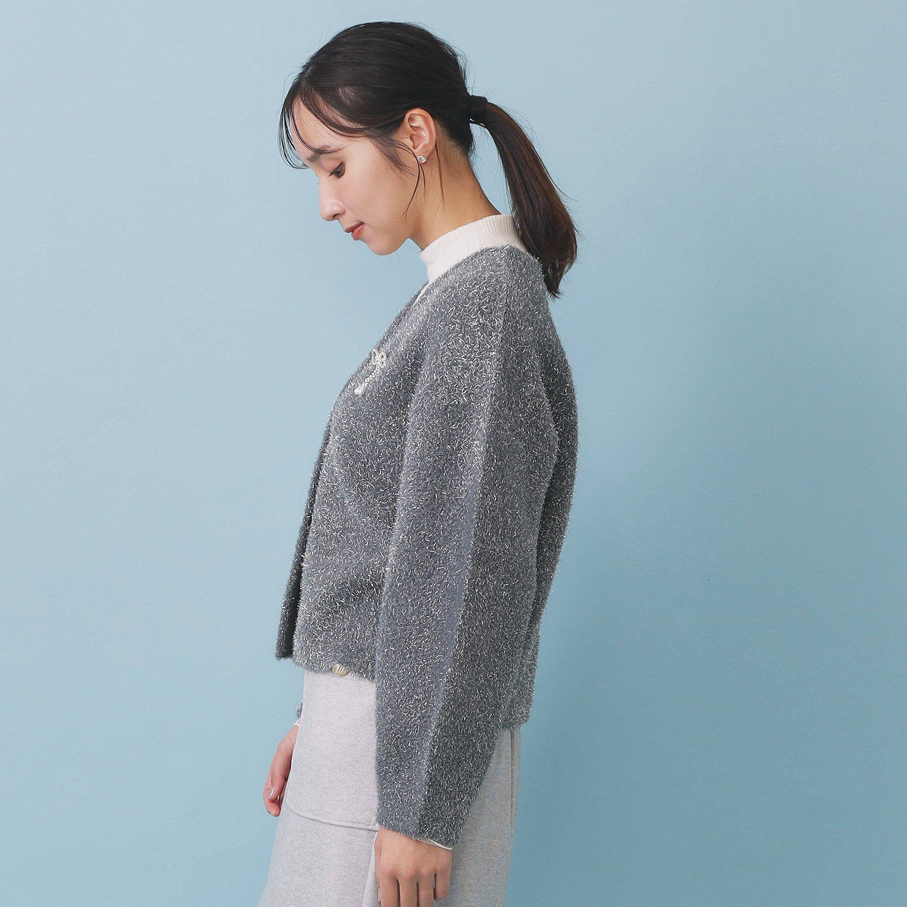 index「リボンブローチフィルムラメフェザーカーディガン【洗濯機OK】」|カーディガン|