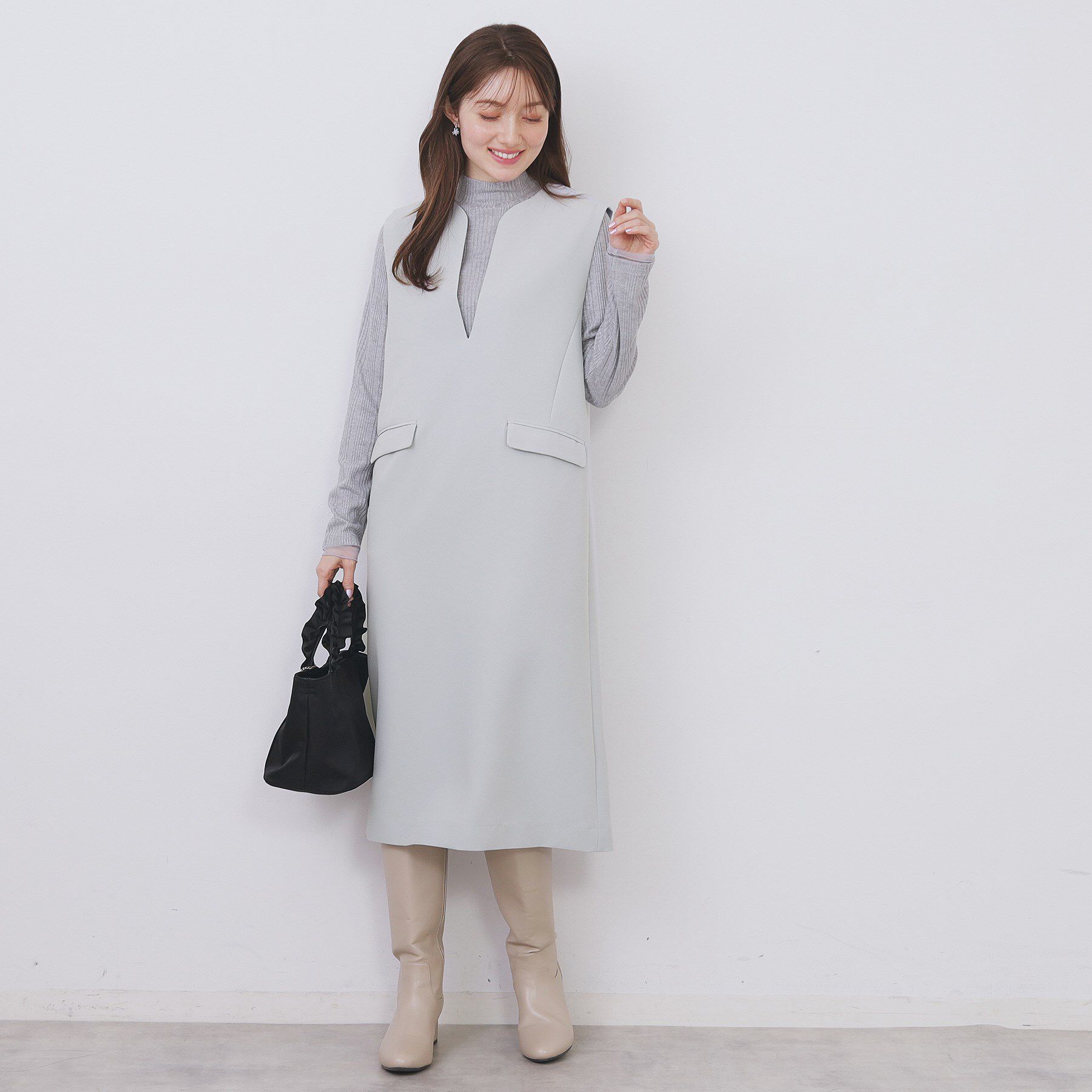 index「キーネックジャンスカ【洗濯機OK/防シワ/イージーアイロン】」|ワンピース|