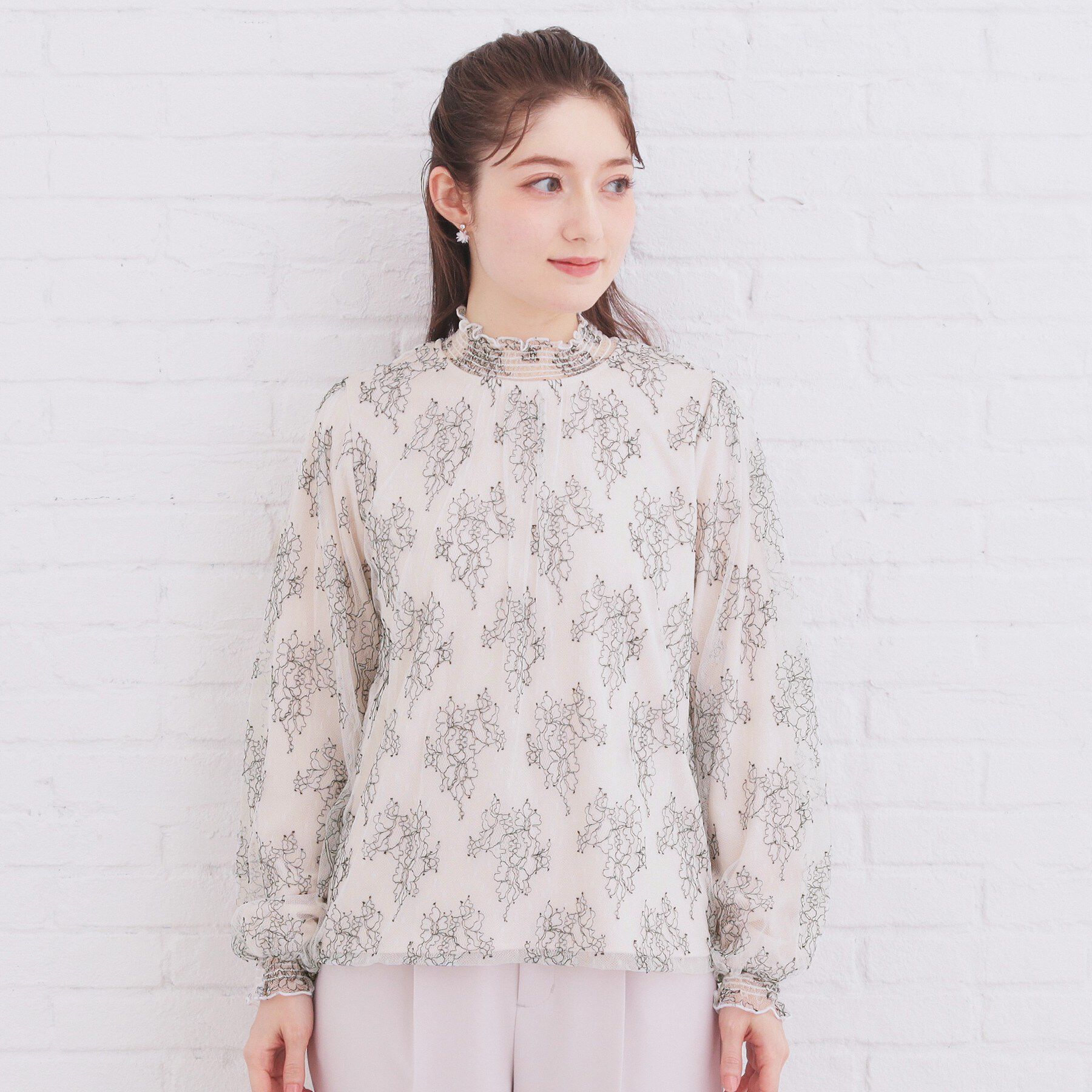 index「フリルハイネックレーストップス【洗濯機OK】」|シャツ・ブラウス|