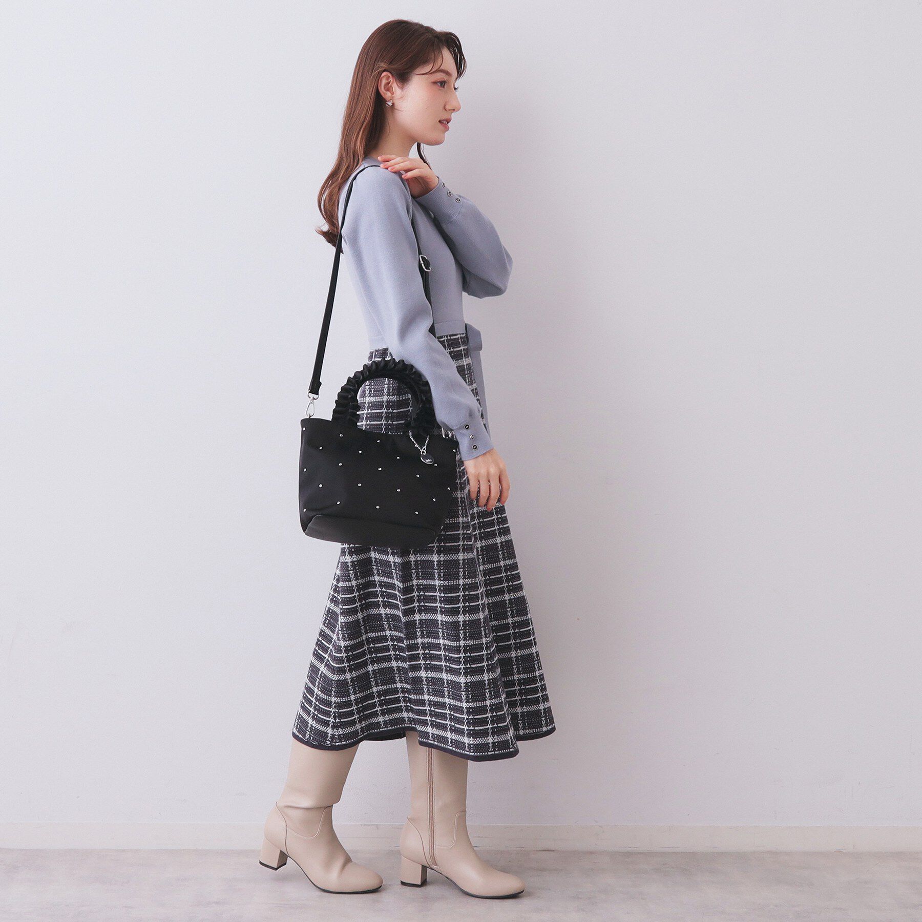 index「持ち手フリルビジューミドルトートバッグ【2WAY】」|トートバッグ|
