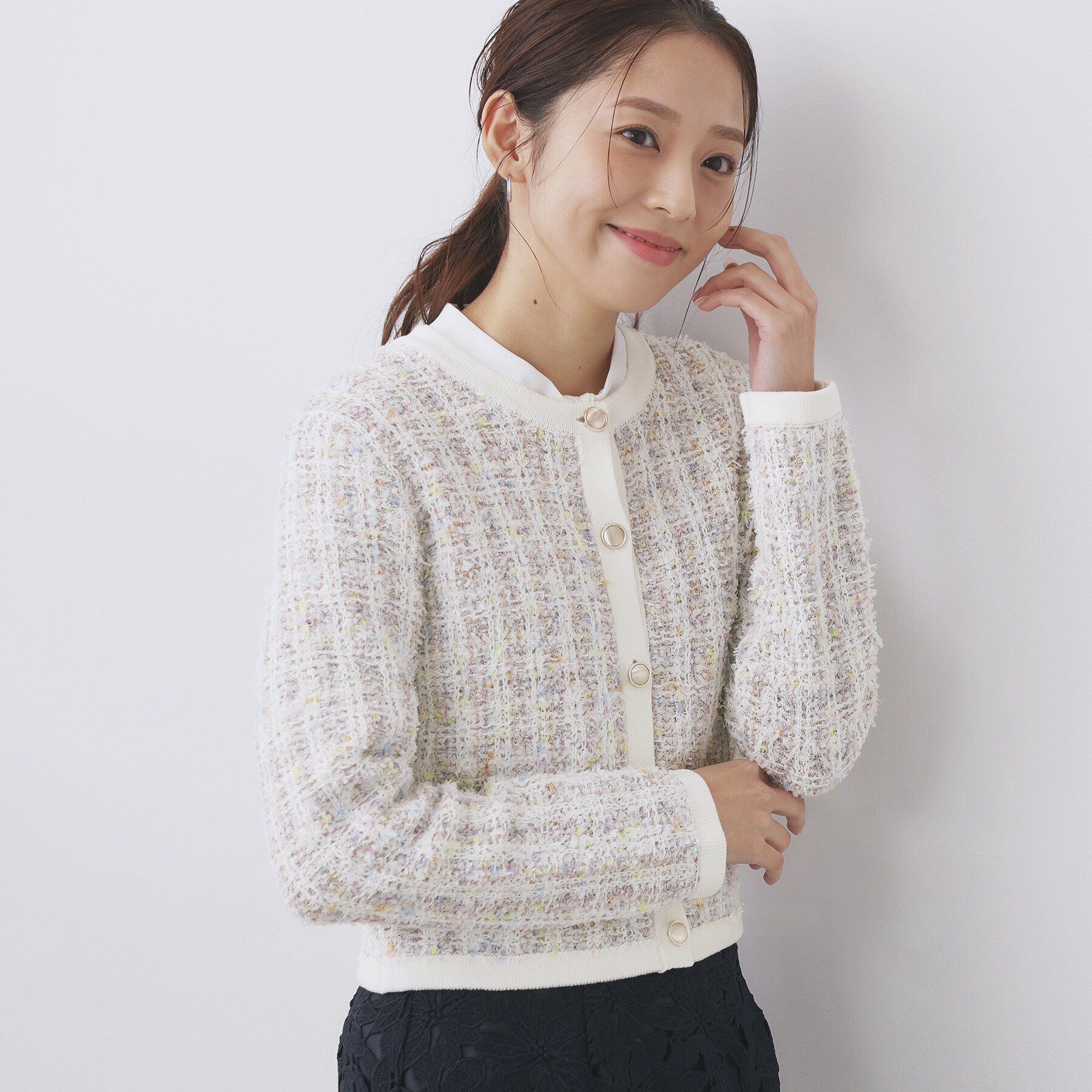 index「ファンシーヤーントリミングカーディガン【洗濯機OK】」|カーディガン|