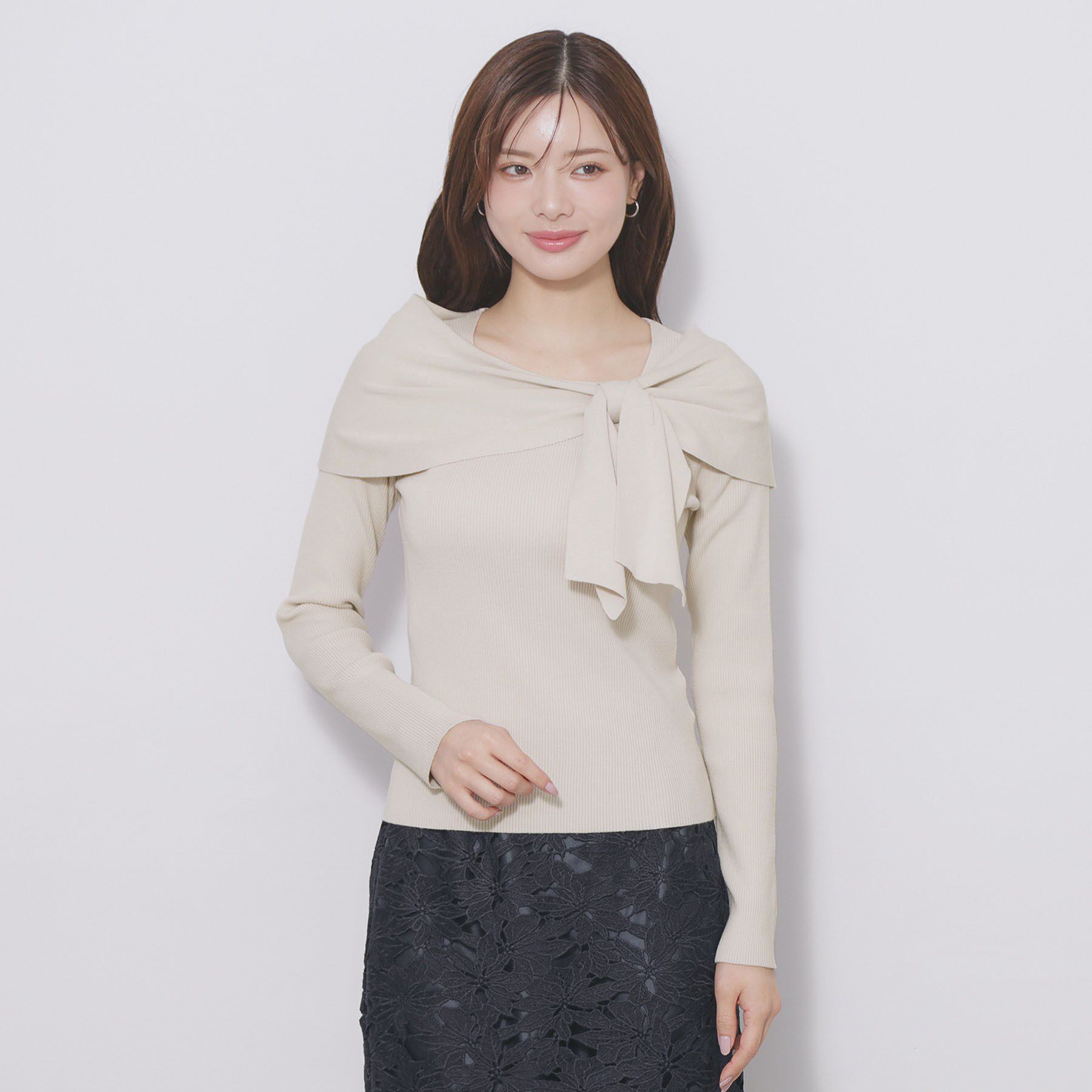 index「オフショルリボンリブニット【洗濯機OK】」|ニット・セーター|