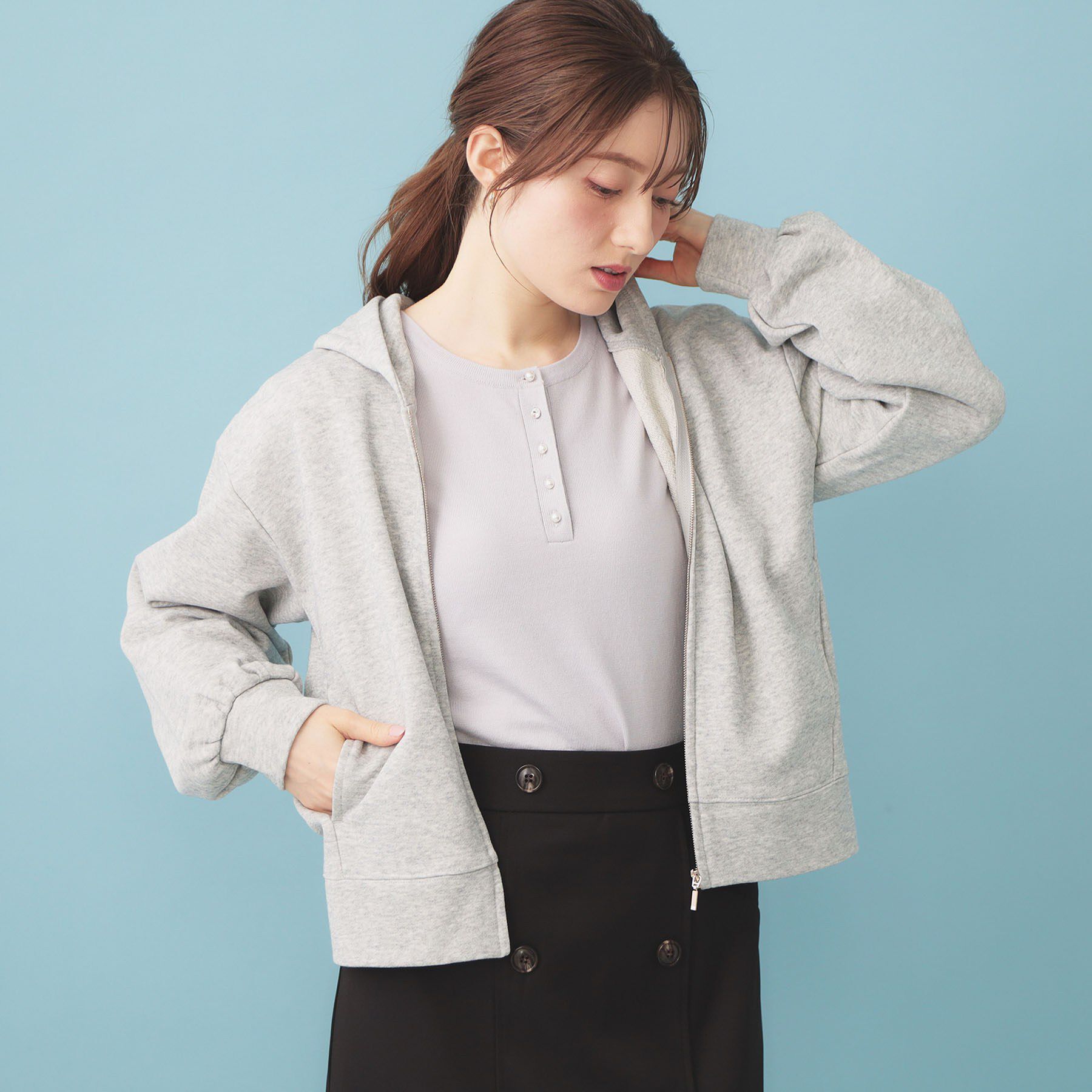 index「ラメ裏毛コンパクトジップパーカー【洗濯機OK】」|パーカー|グレー(012)