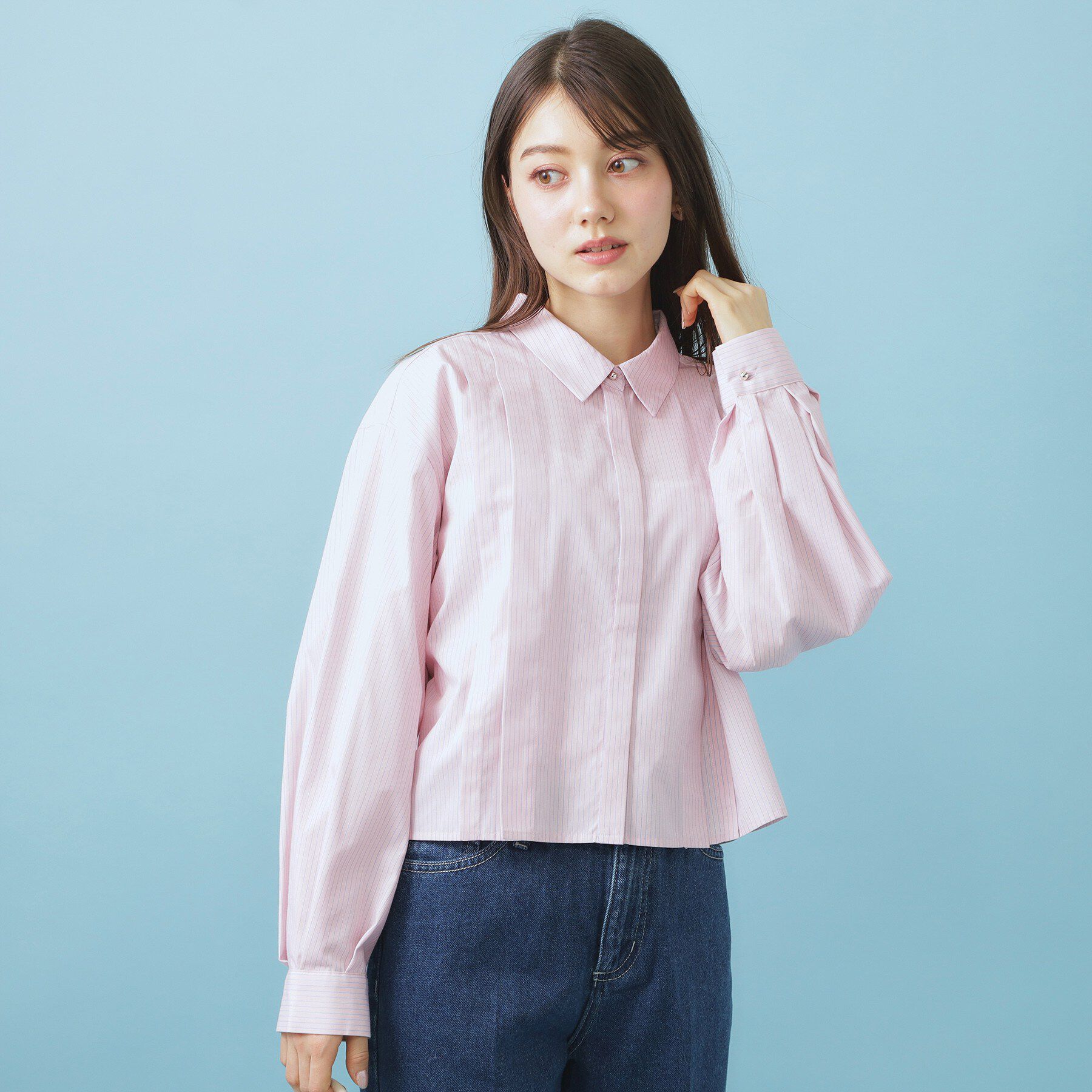 index「ブロード短丈タックシャツ【洗濯機OK】《5col》」|シャツ・ブラウス|