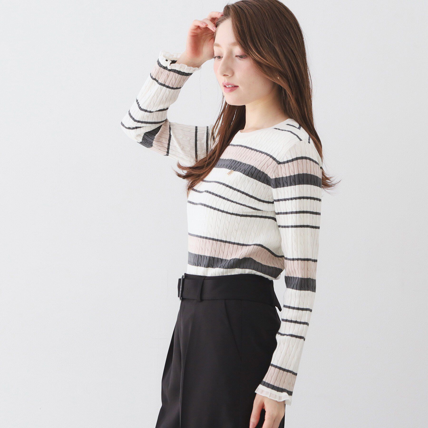 index「ランダムボーダーケーブルニット【洗濯機OK/抗ピル】」|ニット・セーター|