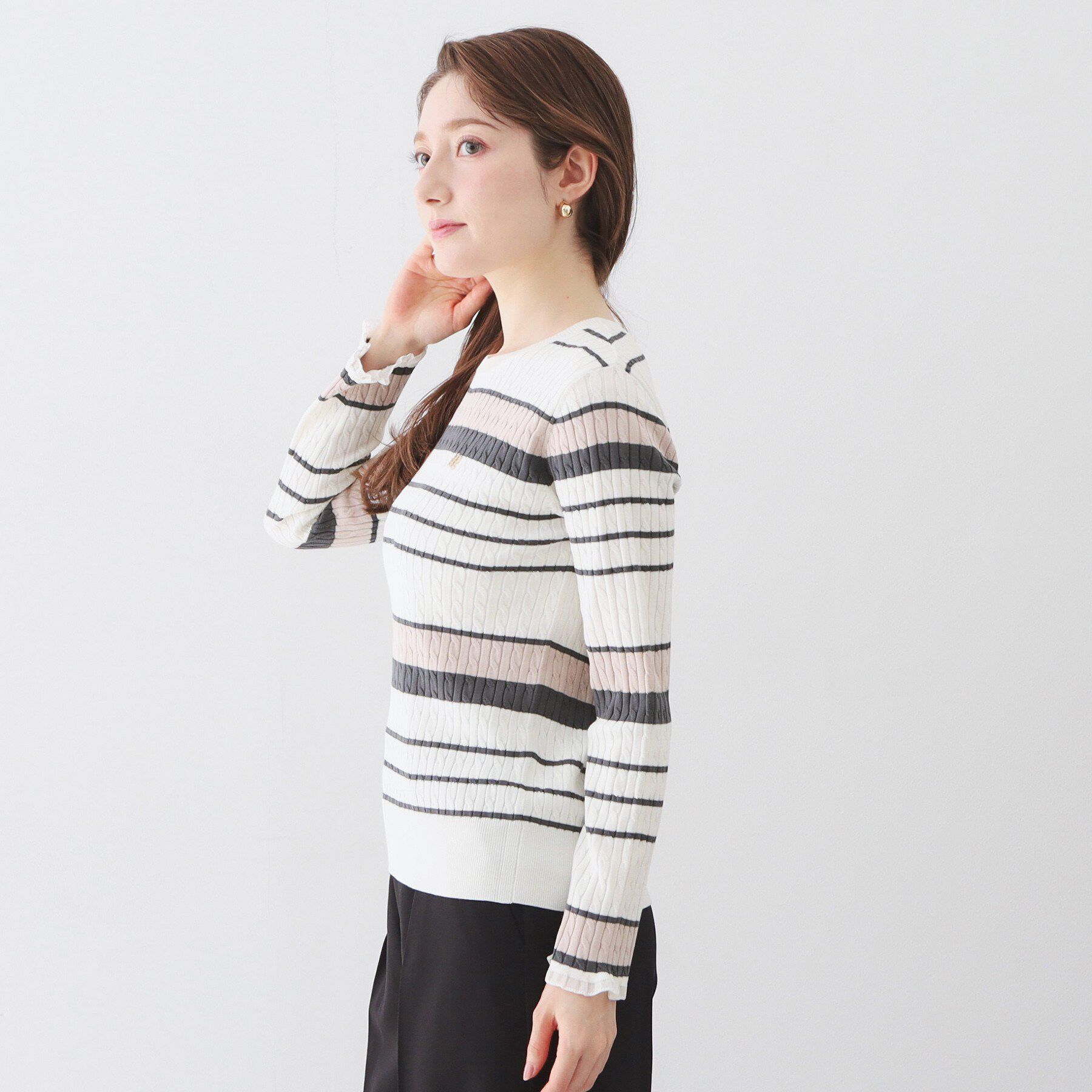 index「ランダムボーダーケーブルニット【洗濯機OK/抗ピル】」|ニット・セーター|