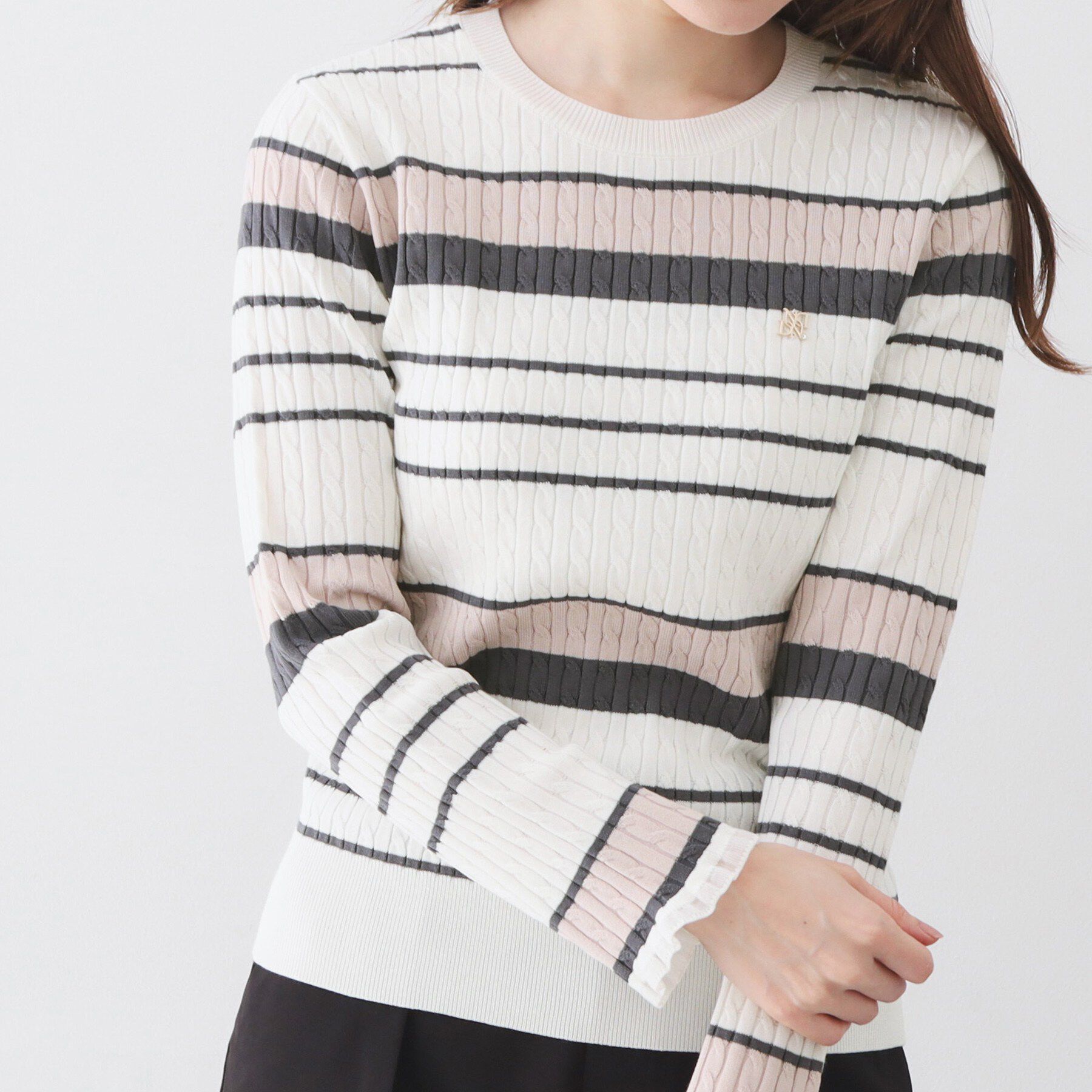 index「ランダムボーダーケーブルニット【洗濯機OK/抗ピル】」|ニット・セーター|