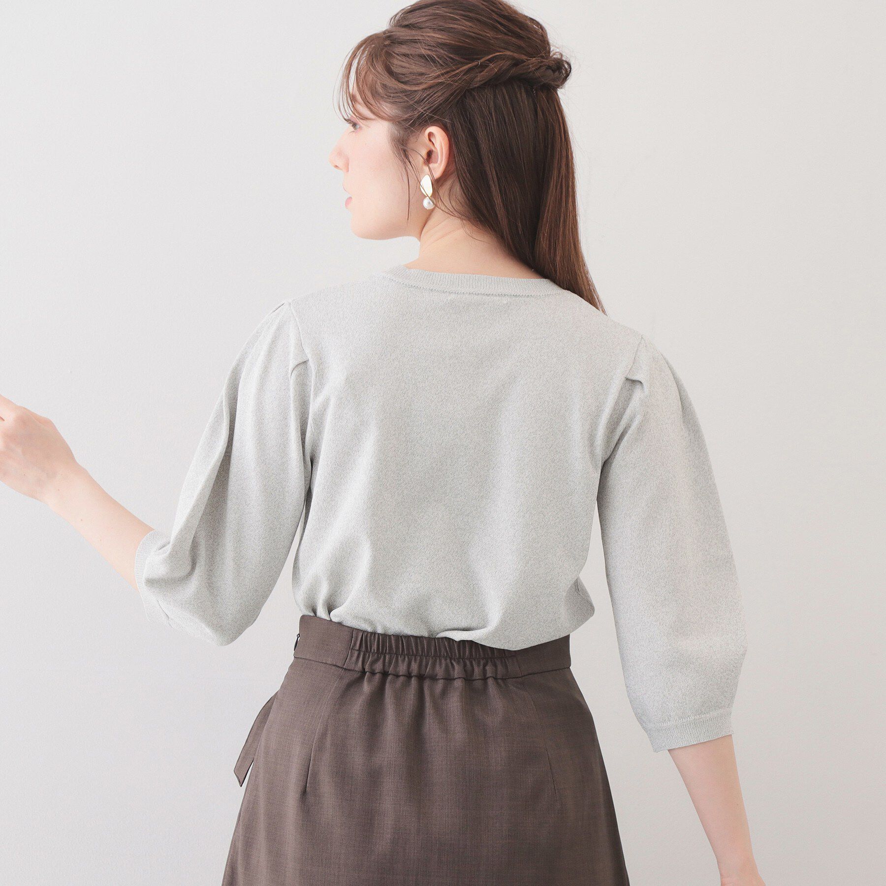 index「6分袖タックスリーブニット【洗濯機OK/UVケア】《XS～LL/9col》」|ニット・セーター|