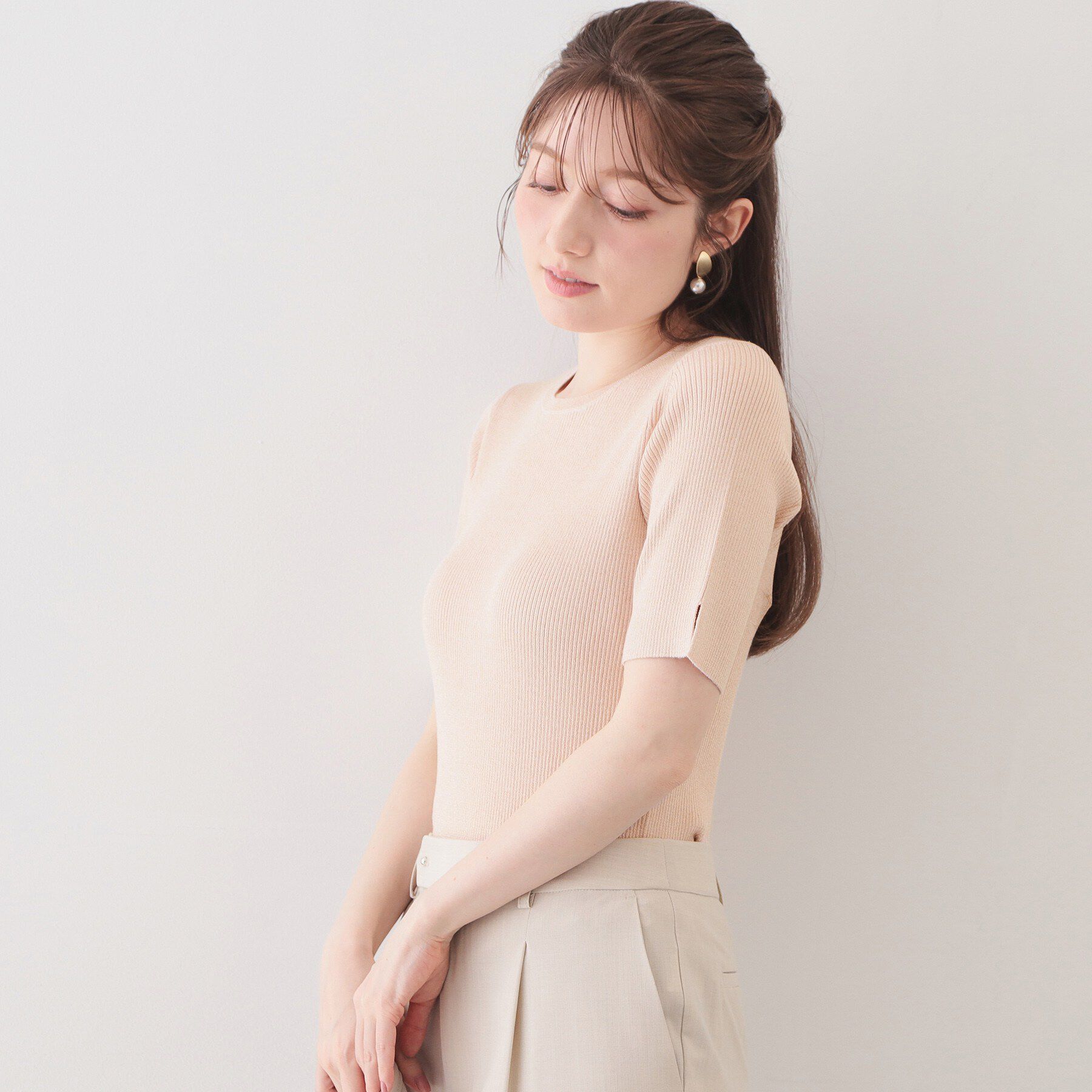 index「ラメリブ半袖ニット【洗濯機OK】」|ニット・セーター|