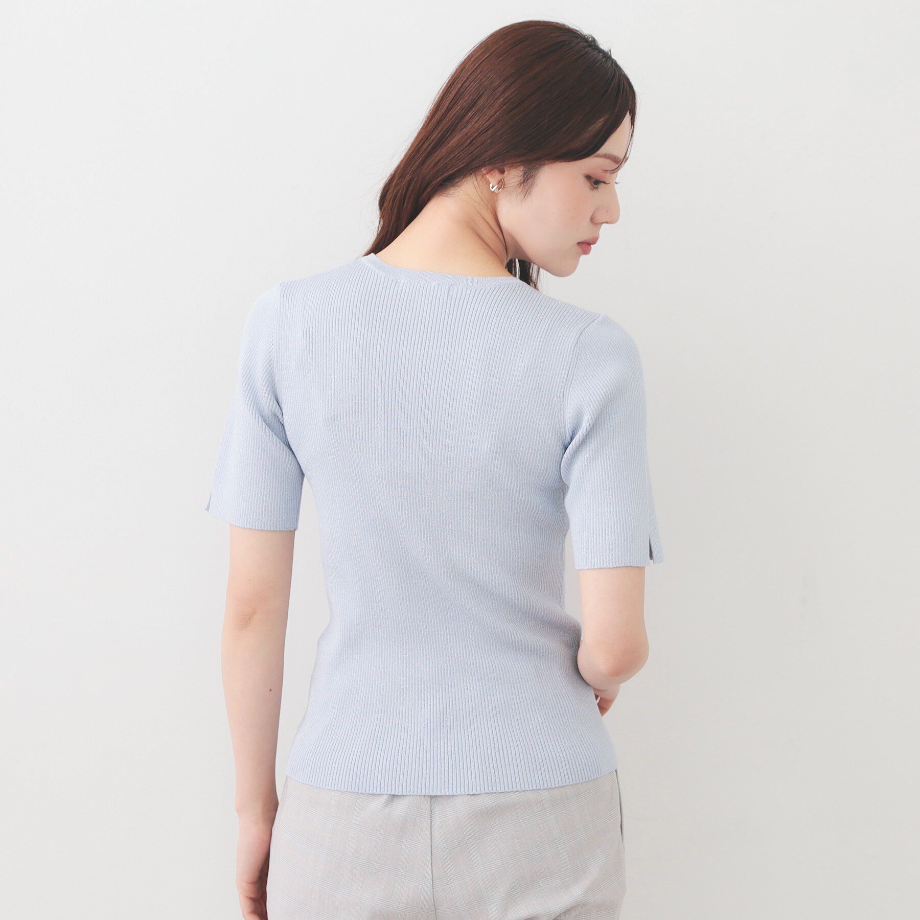 index「ラメリブ半袖ニット【洗濯機OK】」|ニット・セーター|