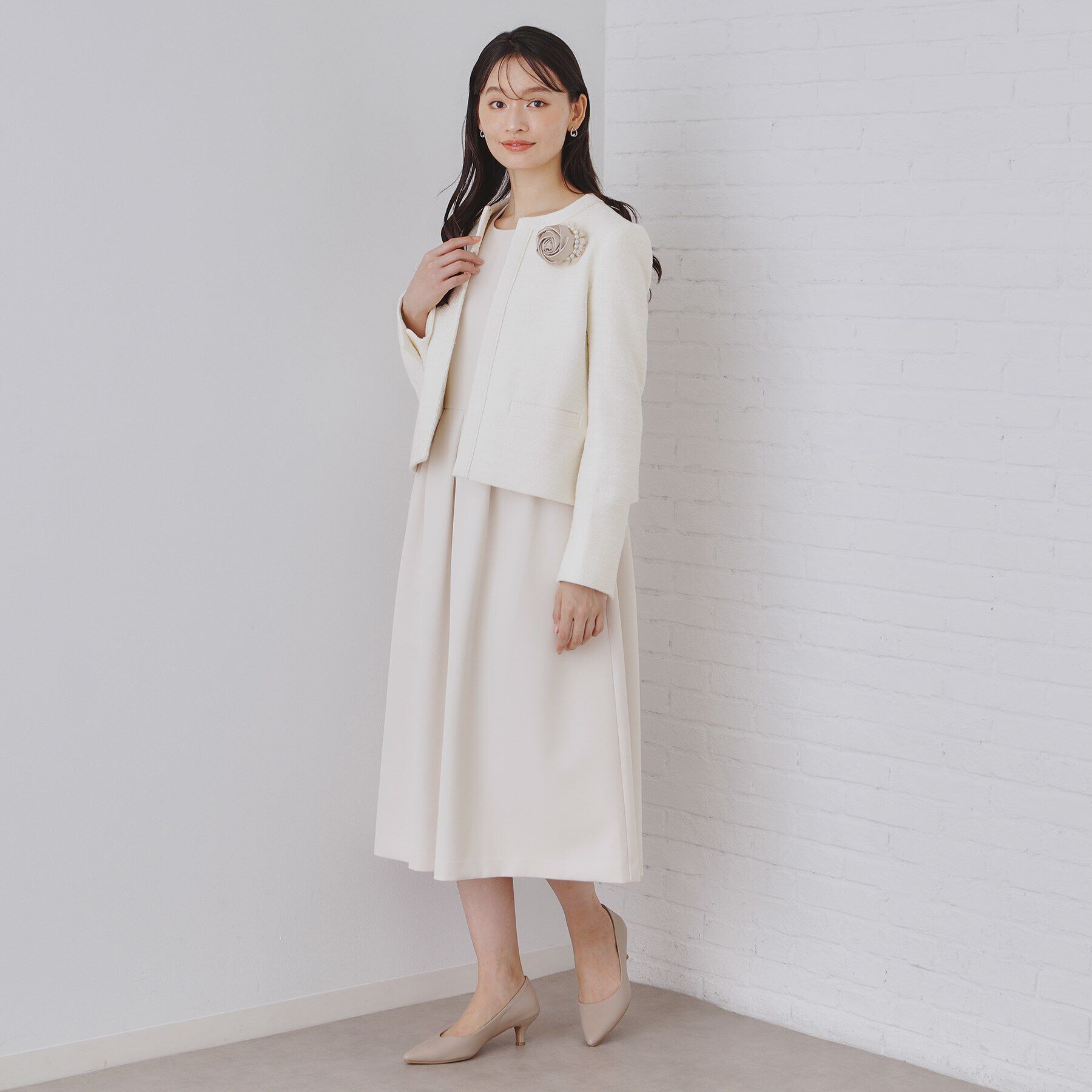 OPAQUE.CLIP「《通勤・セレモニー対応》コットンツイードジャケット」|ノーカラージャケット|