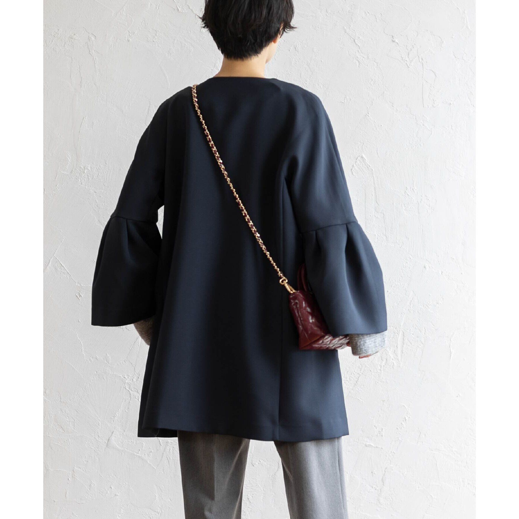 OPAQUE.CLIP「フレアスリーブミドルコート【洗える】」|ノーカラーコート|