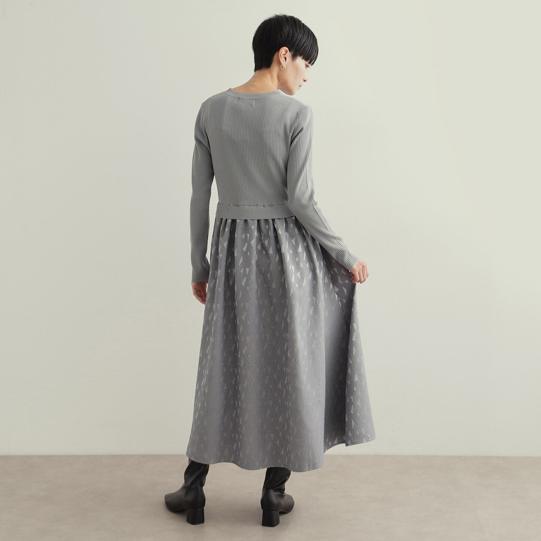 OPAQUE.CLIP「《美人百花掲載》ニット&times;ジャカードドッキングワンピース【洗濯機洗い可/抗ピル】」|ワンピース|