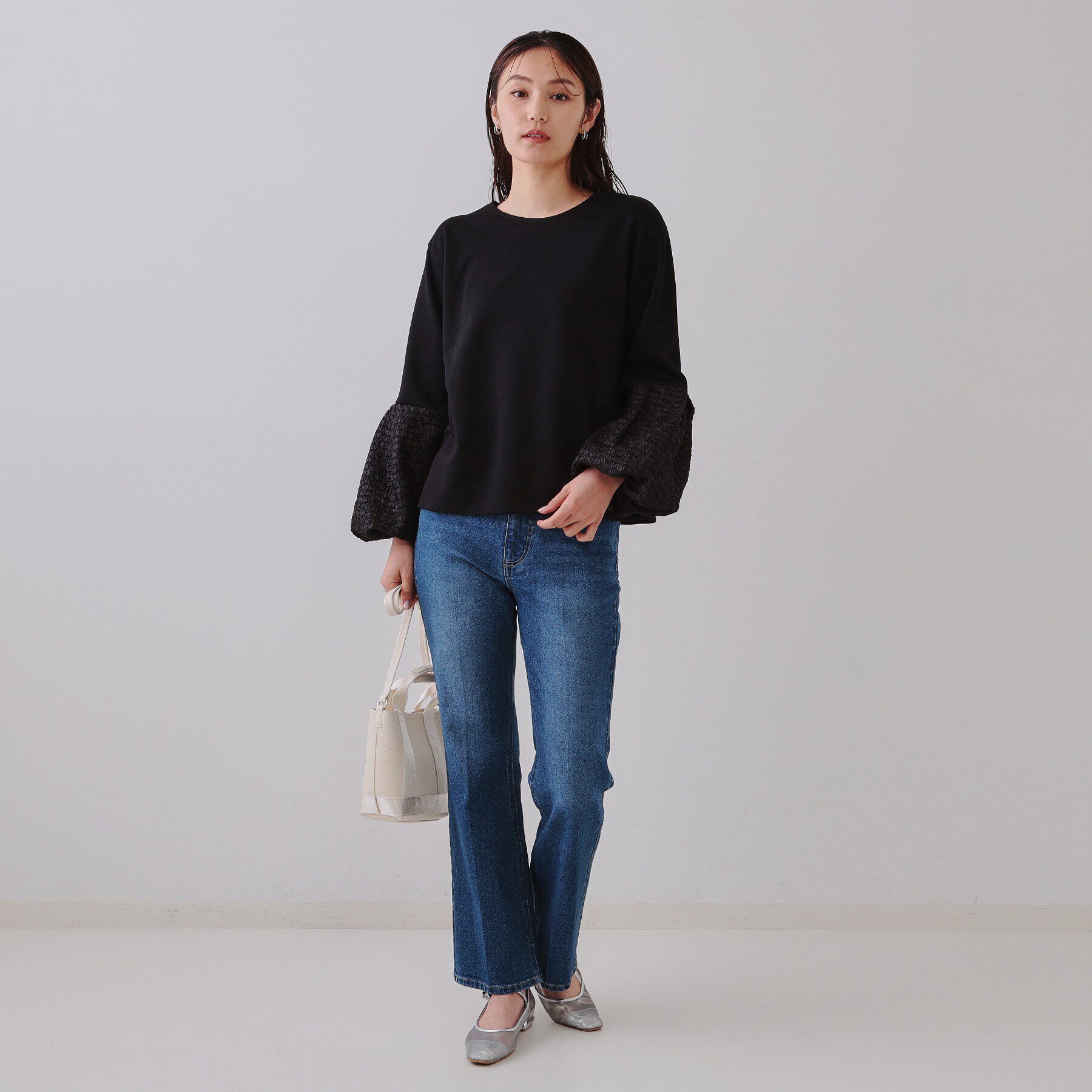 OPAQUE.CLIP「ジャカードバルーンスリーブトップス【洗濯機洗い可】」|Tシャツ・カットソー|