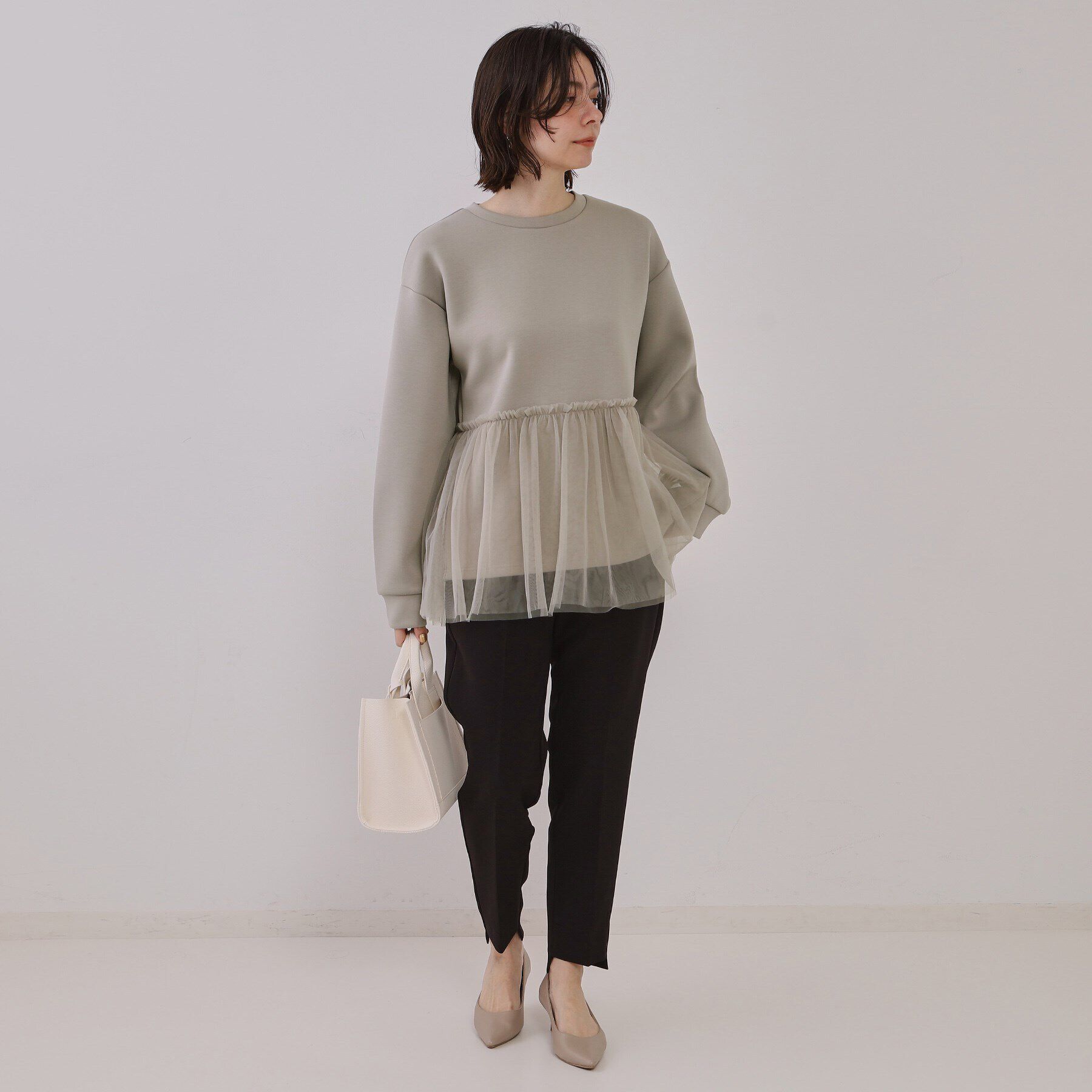 OPAQUE.CLIP「チュールドッキングペプラムトップス【洗濯機洗い可】」|Tシャツ・カットソー|