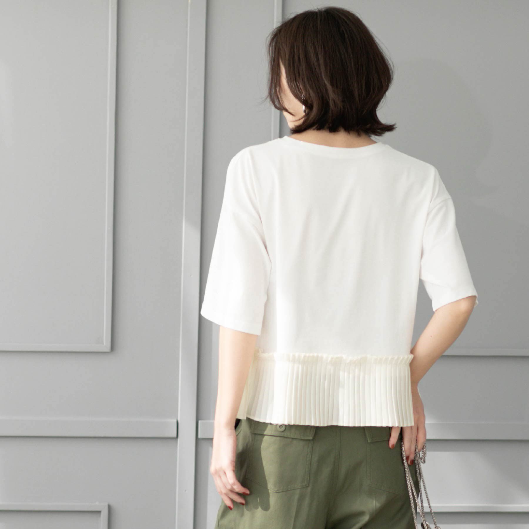 OPAQUE.CLIP「プリーツデザインドッキングトップス【洗濯機洗い可】」|Tシャツ・カットソー|