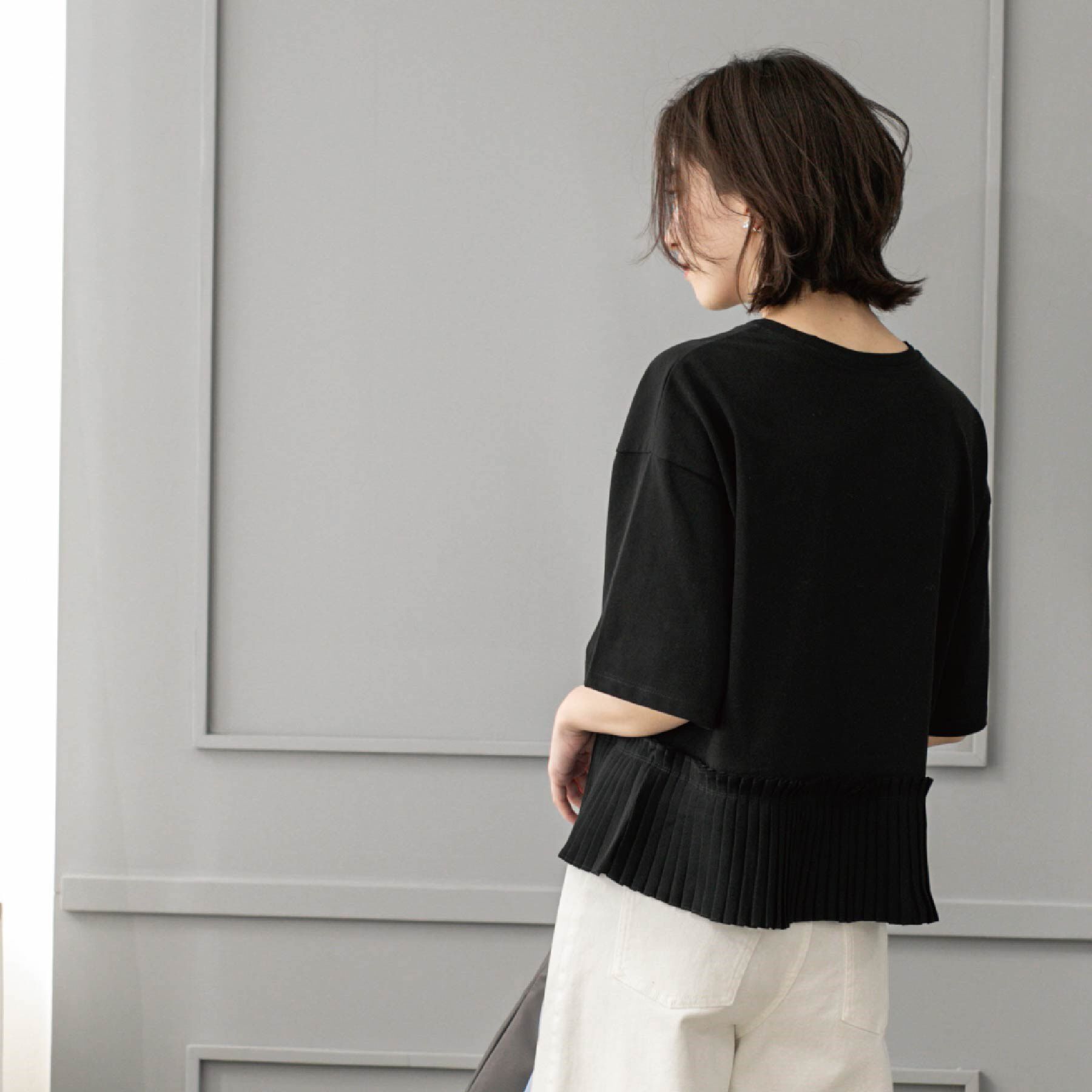 OPAQUE.CLIP「プリーツデザインドッキングトップス【洗濯機洗い可】」|Tシャツ・カットソー|