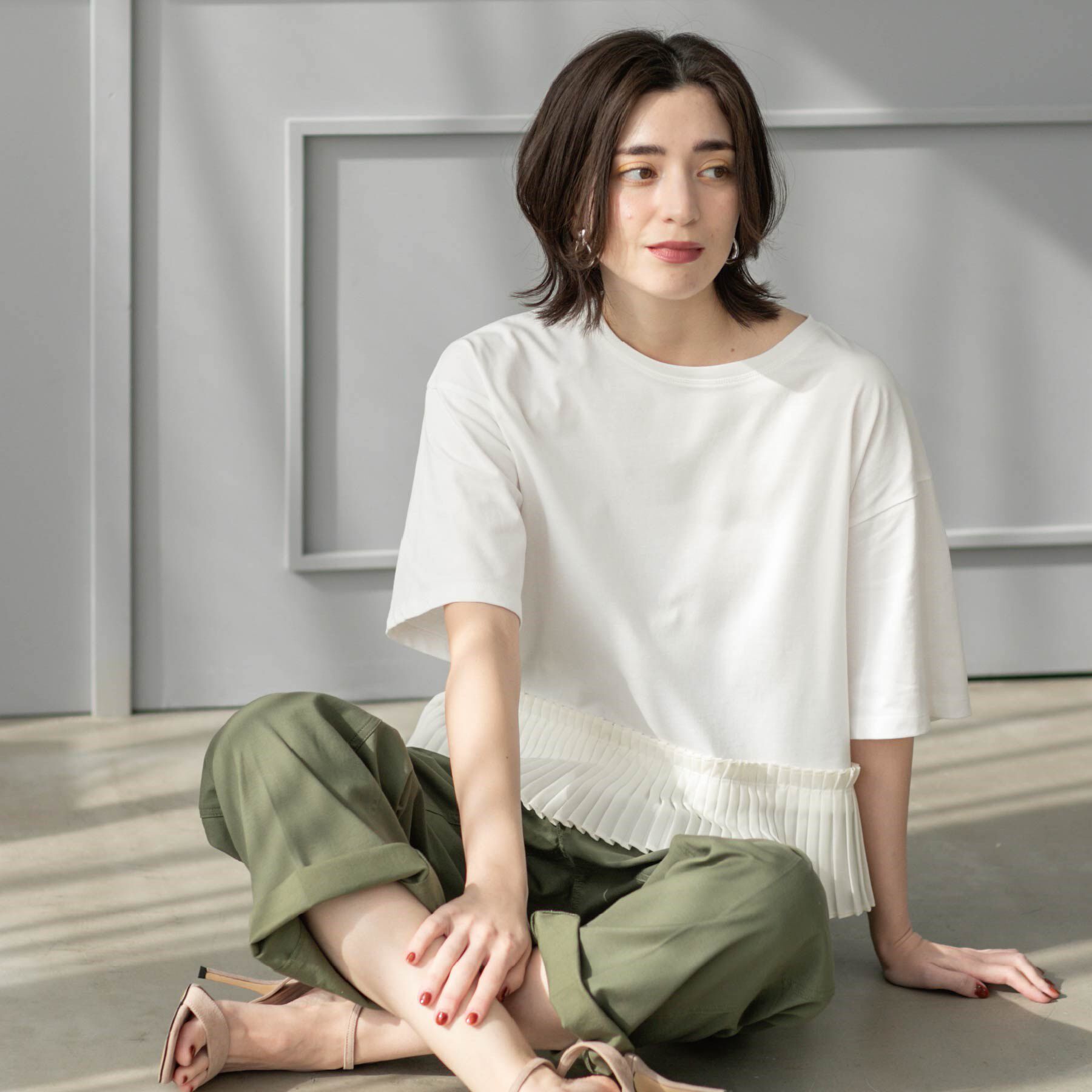 OPAQUE.CLIP「プリーツデザインドッキングトップス【洗濯機洗い可】」|Tシャツ・カットソー|