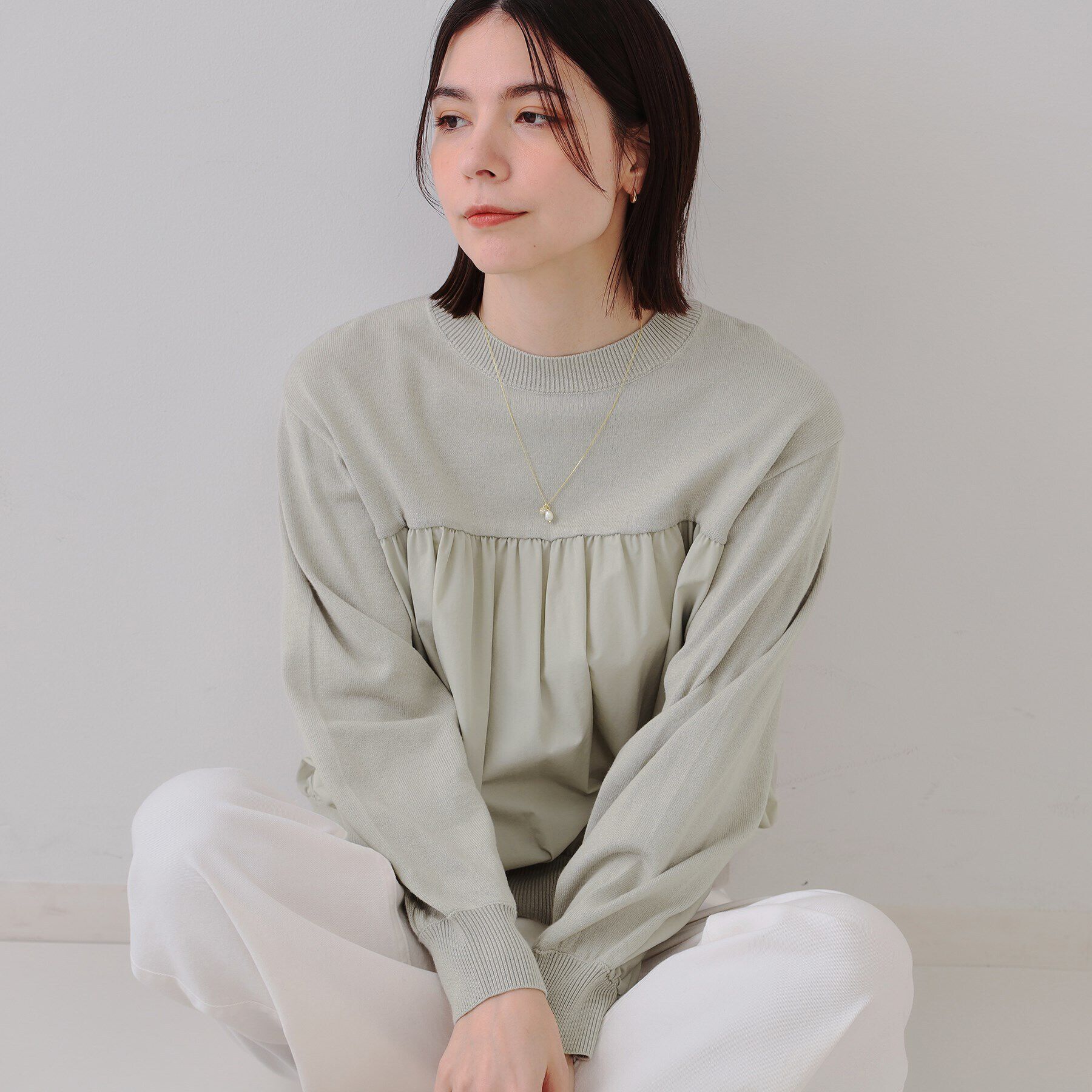 OPAQUE.CLIP「ギャザーフハクドッキングニット【洗濯機洗い可】」|ニット・セーター|ライトグレー(011