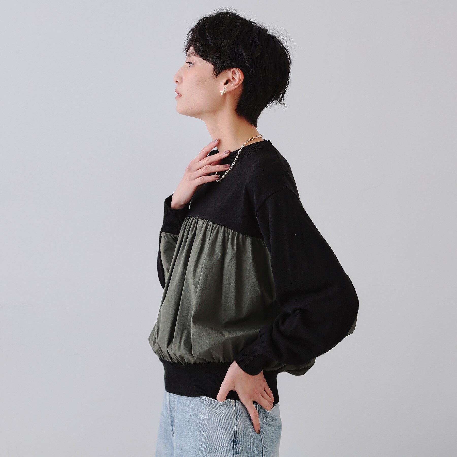 OPAQUE.CLIP「ギャザーフハクドッキングニット【洗濯機洗い可】」|ニット・セーター|