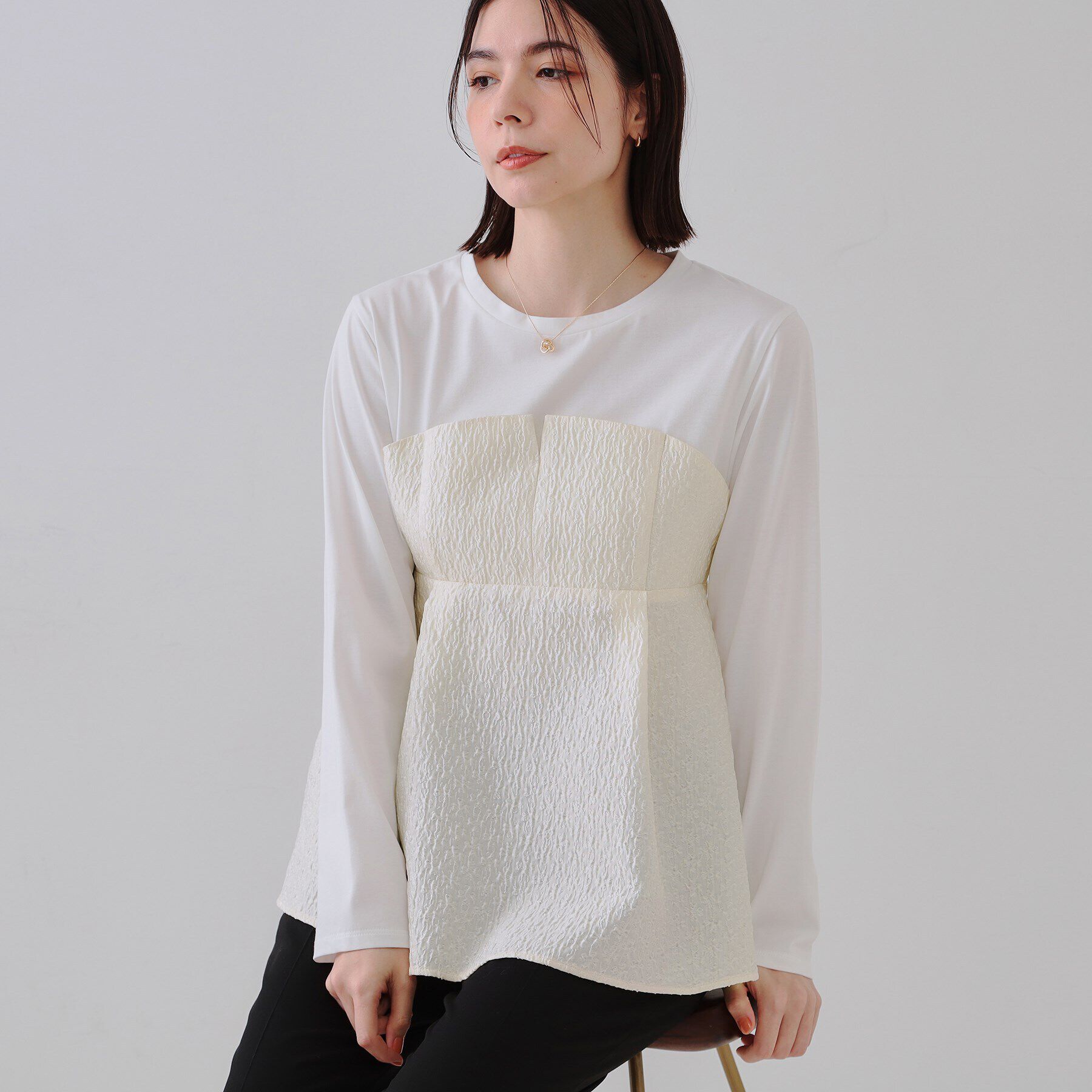 OPAQUE.CLIP「ジャカードビスチェドッキングトップス【洗濯機洗い可】」|Tシャツ・カットソー|ホワイト(501)