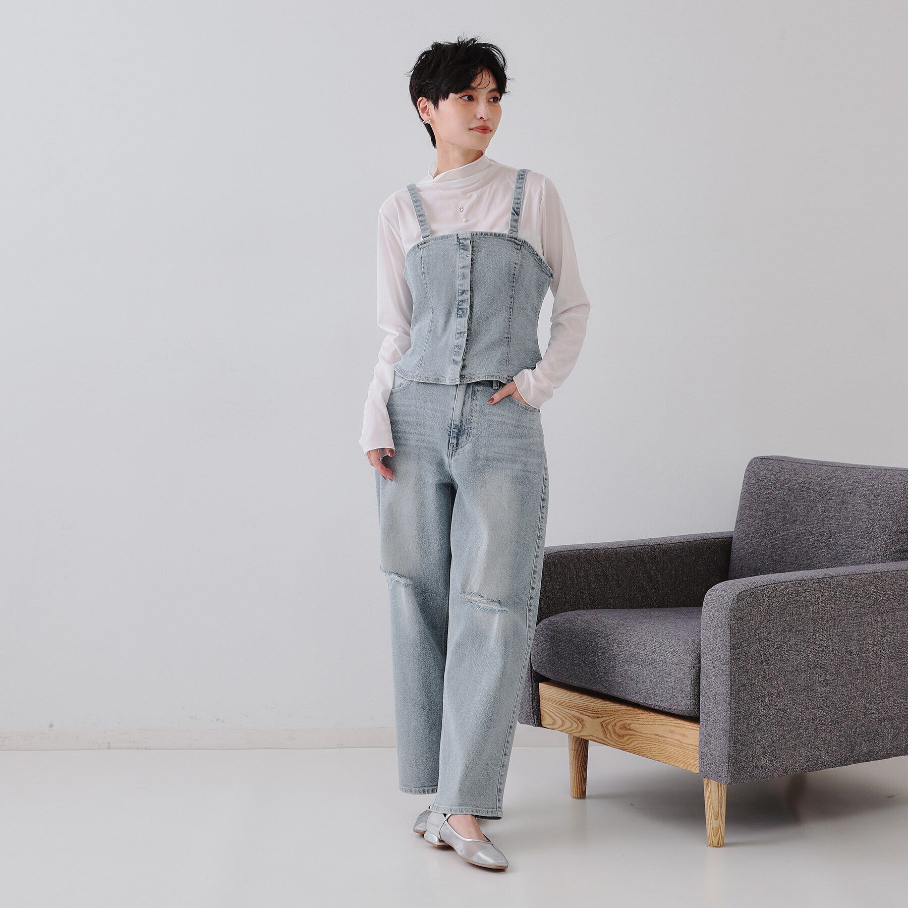 OPAQUE.CLIP「ストレッチデニムビスチェ/セットアップ対応【洗濯機洗い可】」|ベスト・ジレ|