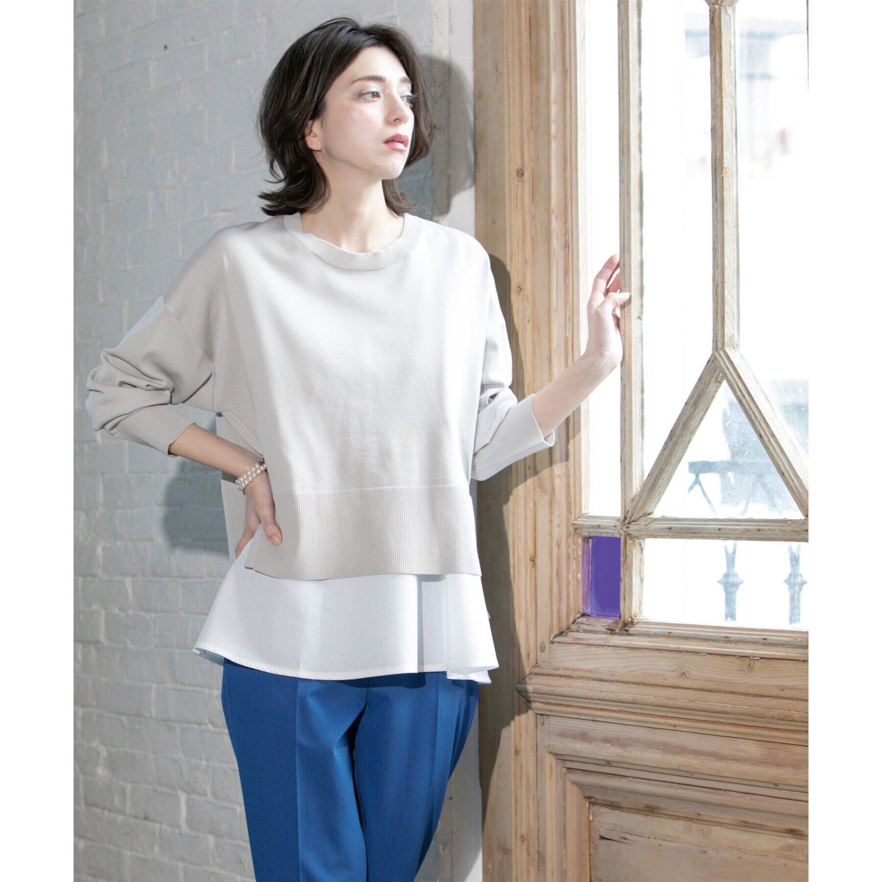 OPAQUE.CLIP「《ツインセット》ワイドニット&times;裾フレアタンクトップ【洗濯機洗い可/抗ピル】」|ニット・セーター|