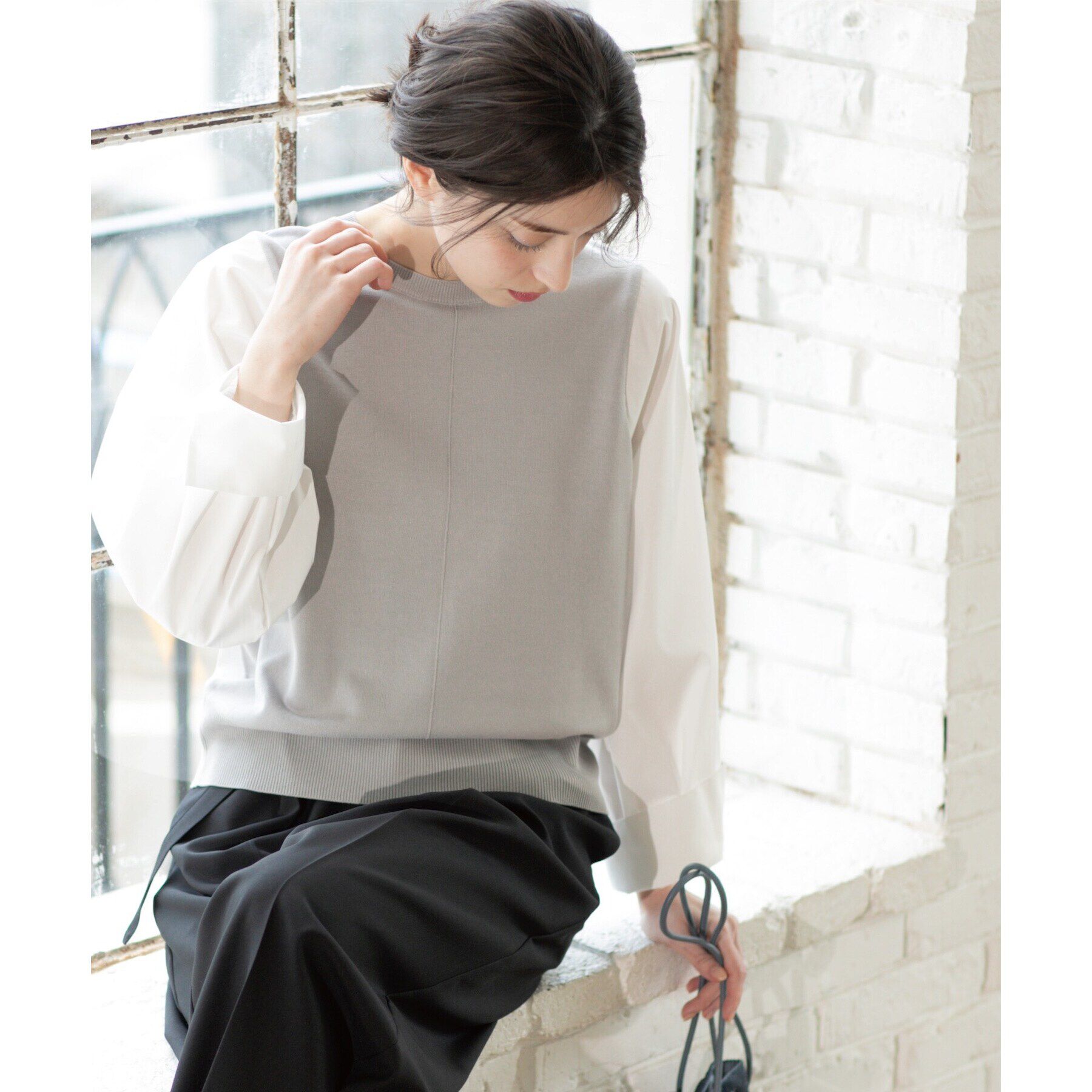 OPAQUE.CLIP「フハクボリュームスリーブドッキングニット【洗濯機洗い可】」|ニット・セーター|