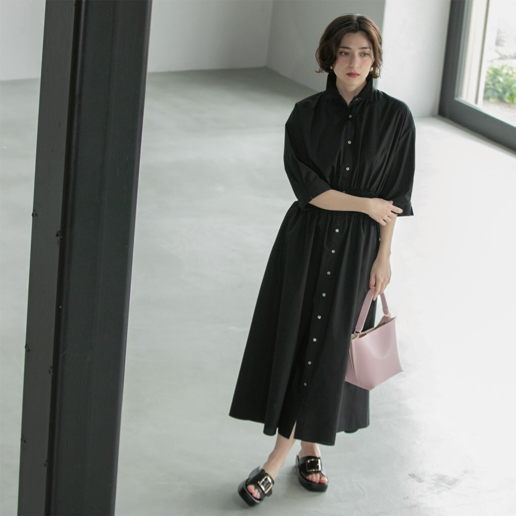 OPAQUE.CLIP「《5色展開》フィット＆フレアシャツワンピース【洗濯機洗い可】」|ワンピース|