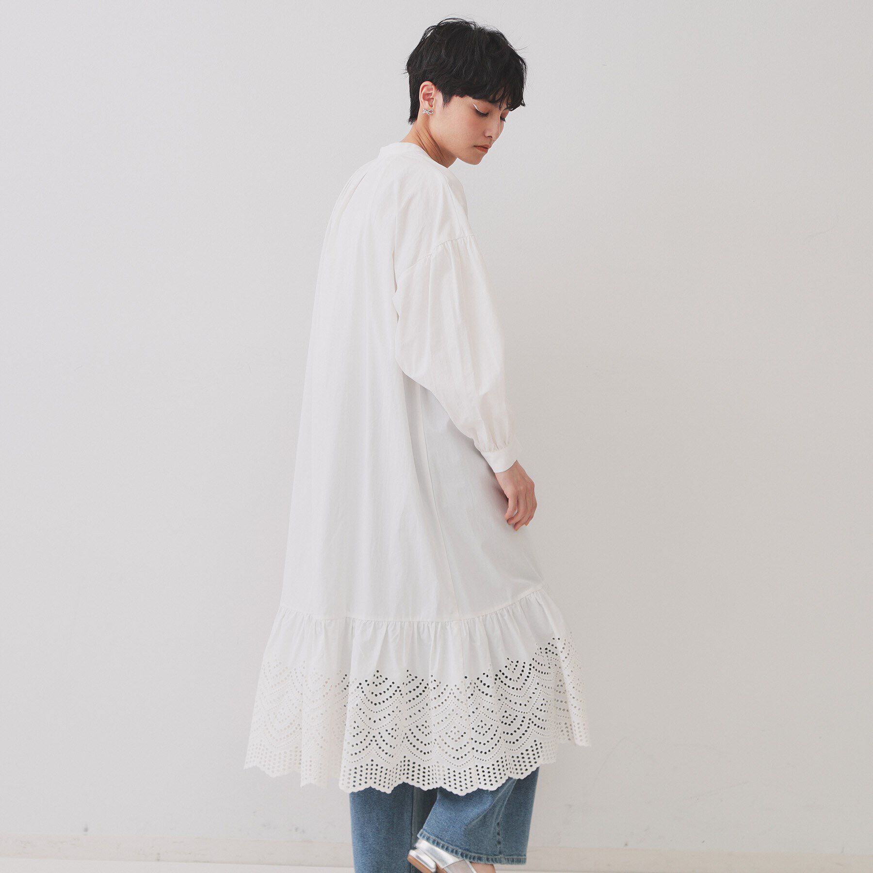 OPAQUE.CLIP「裾アイレットレースボリュームシャツワンピース【洗濯機洗い可】」|ワンピース|