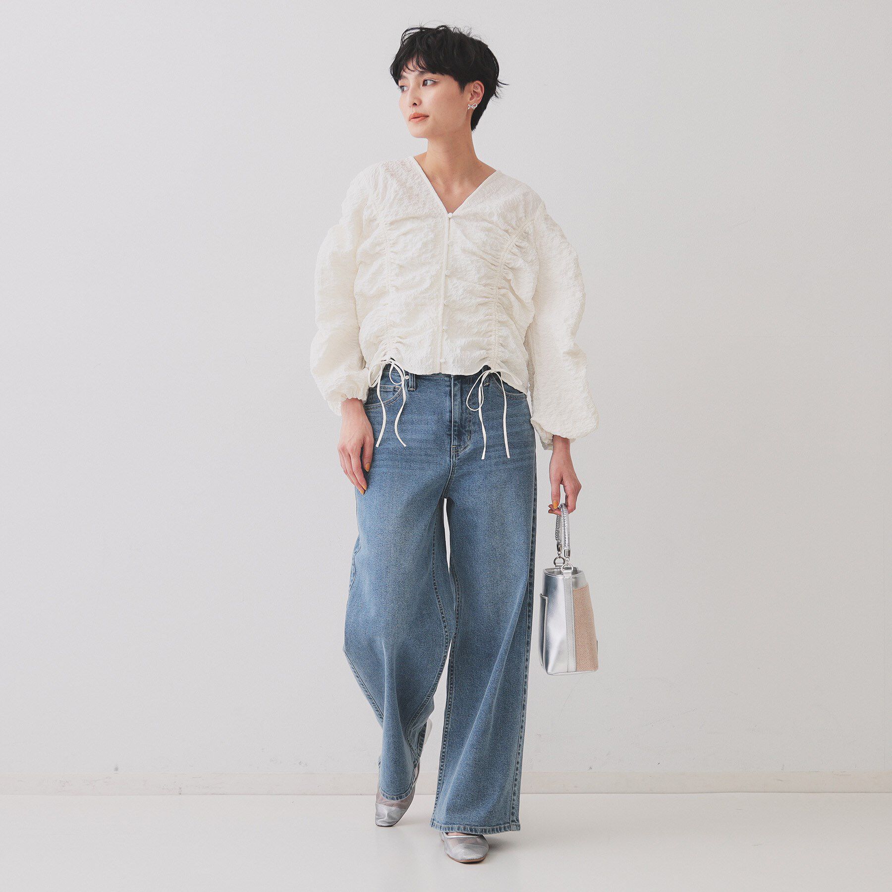 OPAQUE.CLIP「ふくれジャカードシャーリングデザインブラウス【洗濯機洗い可】」|シャツ・ブラウス|