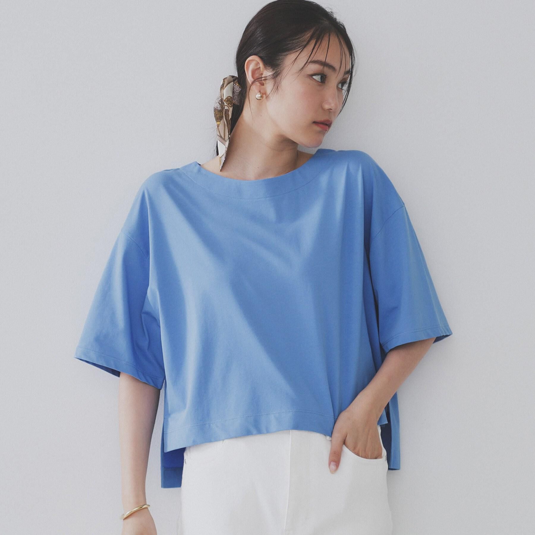 OPAQUE.CLIP「ボートネックショートTシャツ【洗濯機洗い可】」|Tシャツ・カットソー|